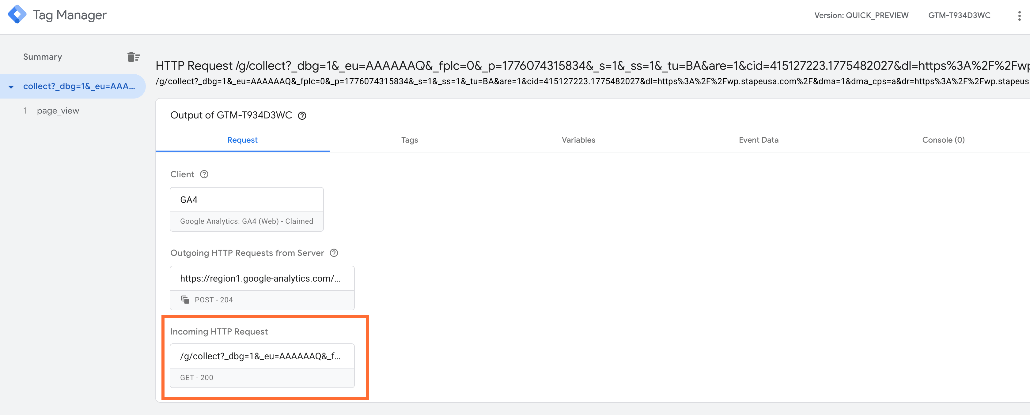 Incoming HTTP Request