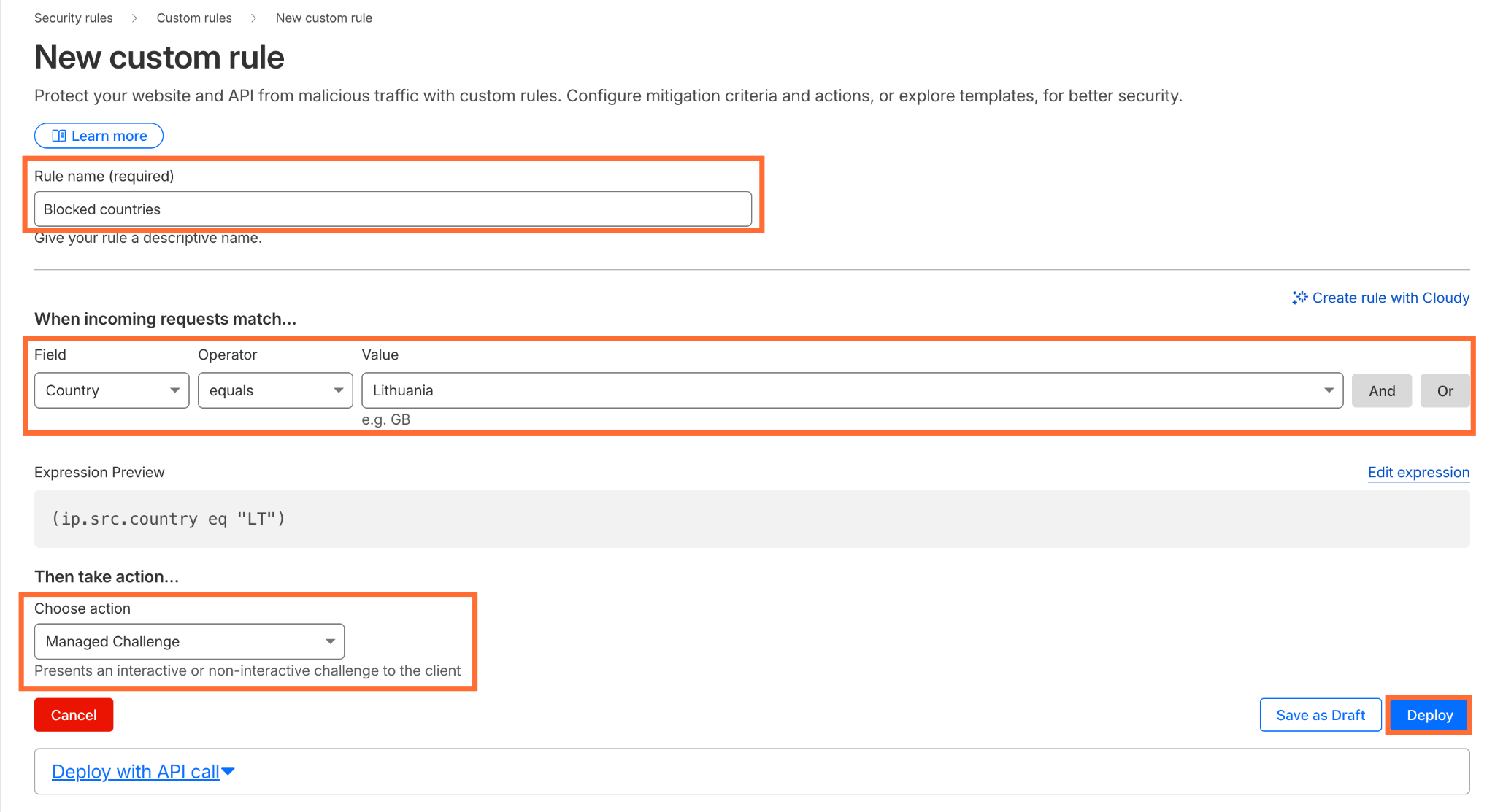 Configure the rule