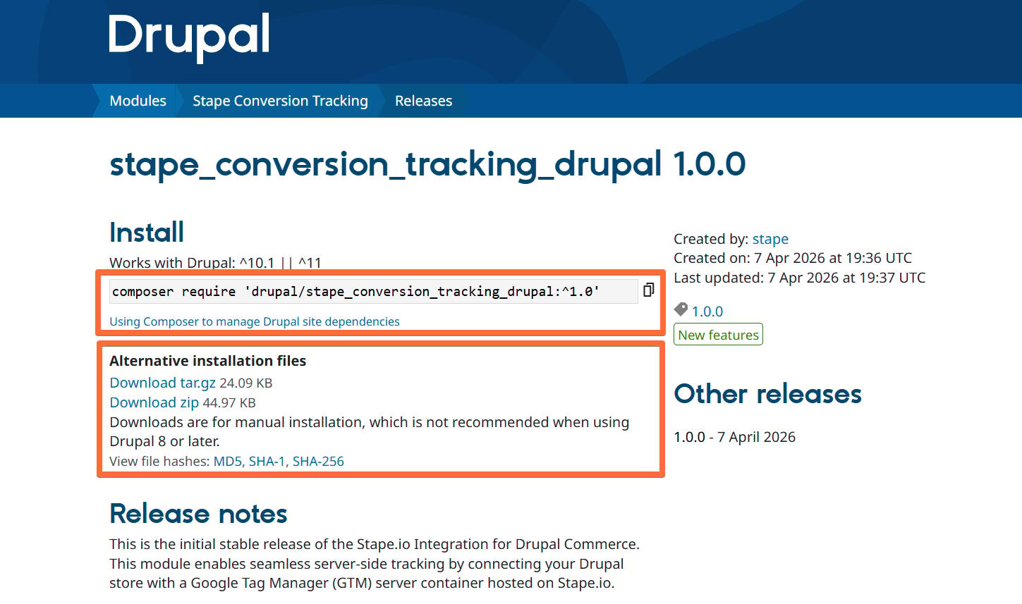 Use one of the installation options for Drupal module