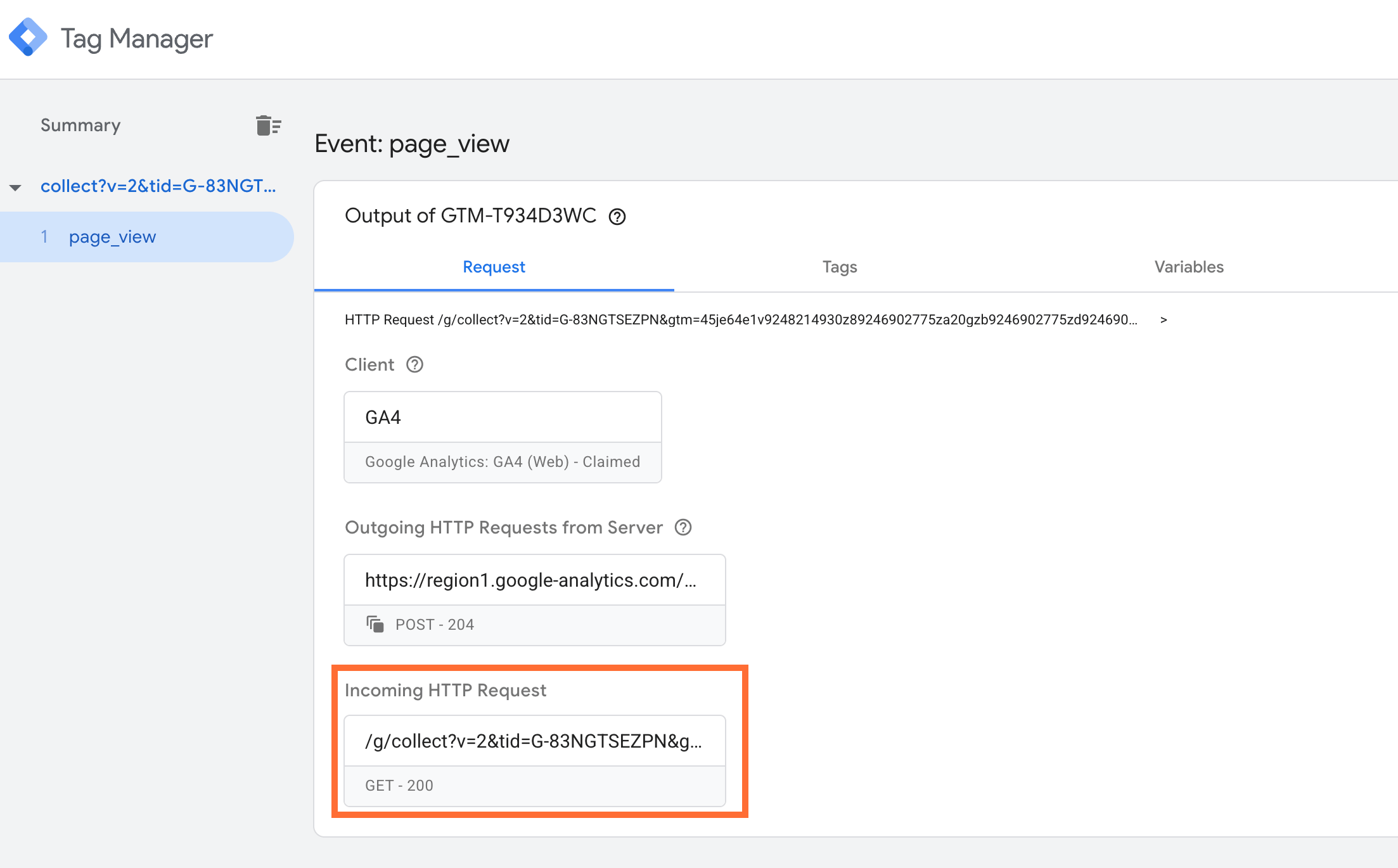 Click on the Incoming HTTP Request