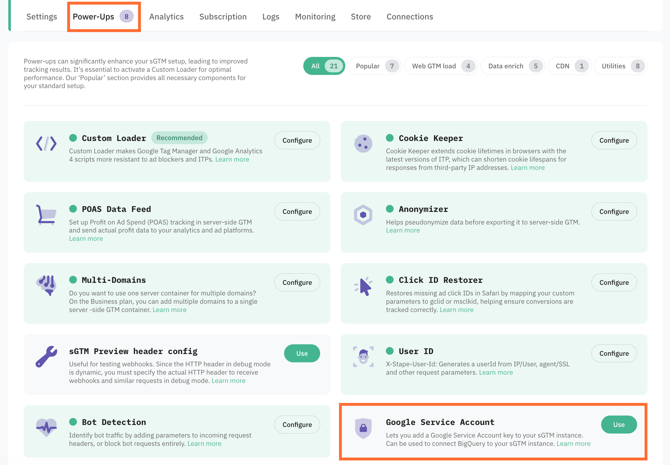  Google Service Account panel