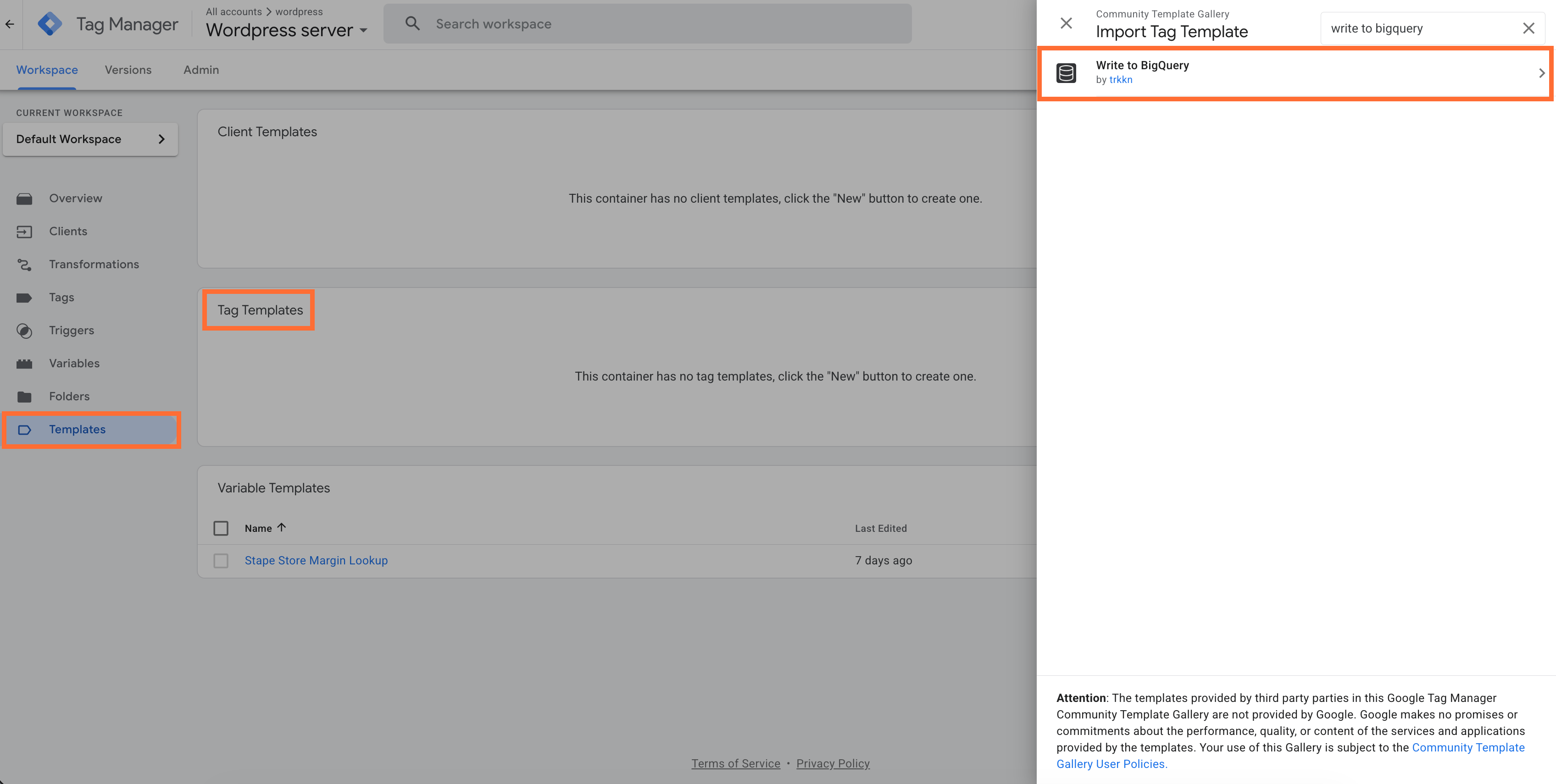 add the Write to BigQuery tag