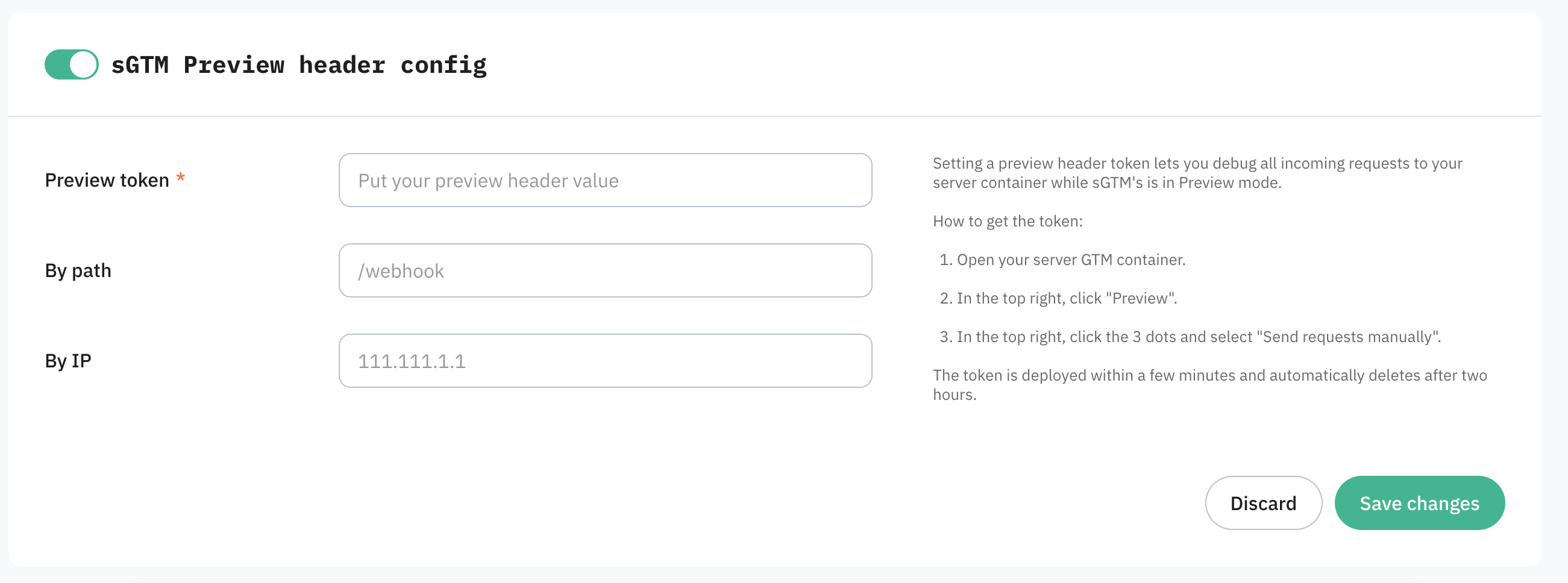 sGTM Preview Header config power-up