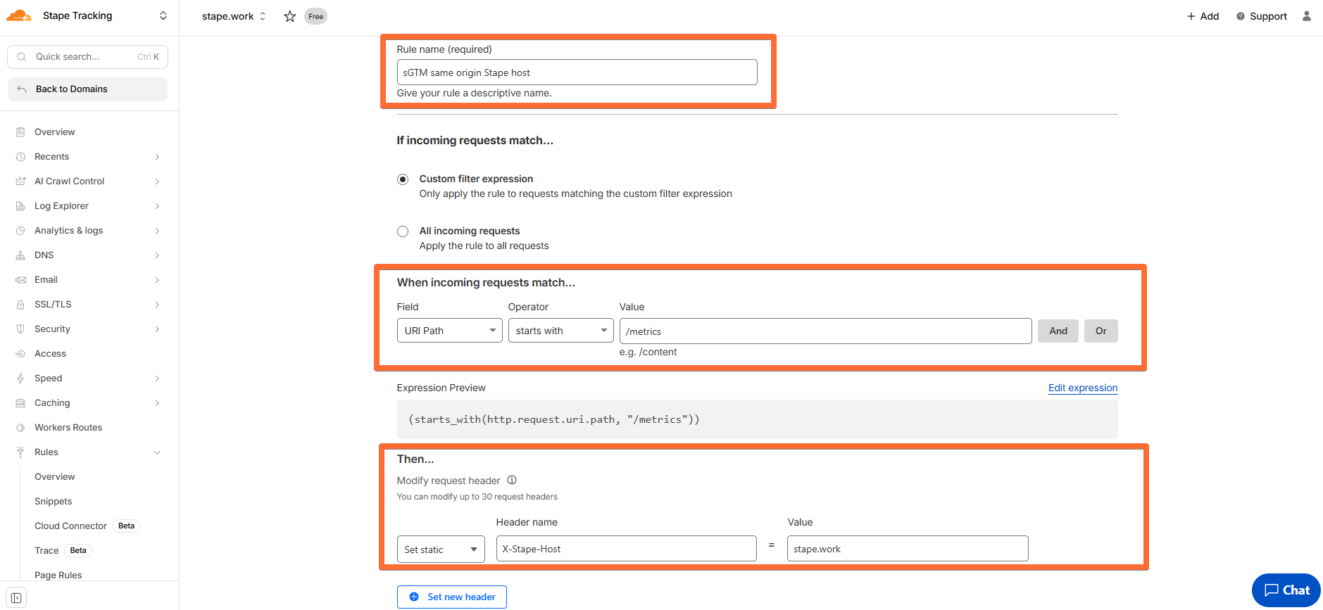 Request Header Transform Rule