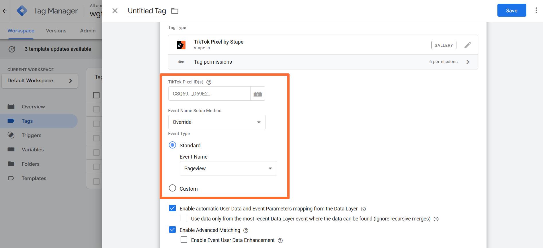 Configure the TikTok Pixel by Stape tag