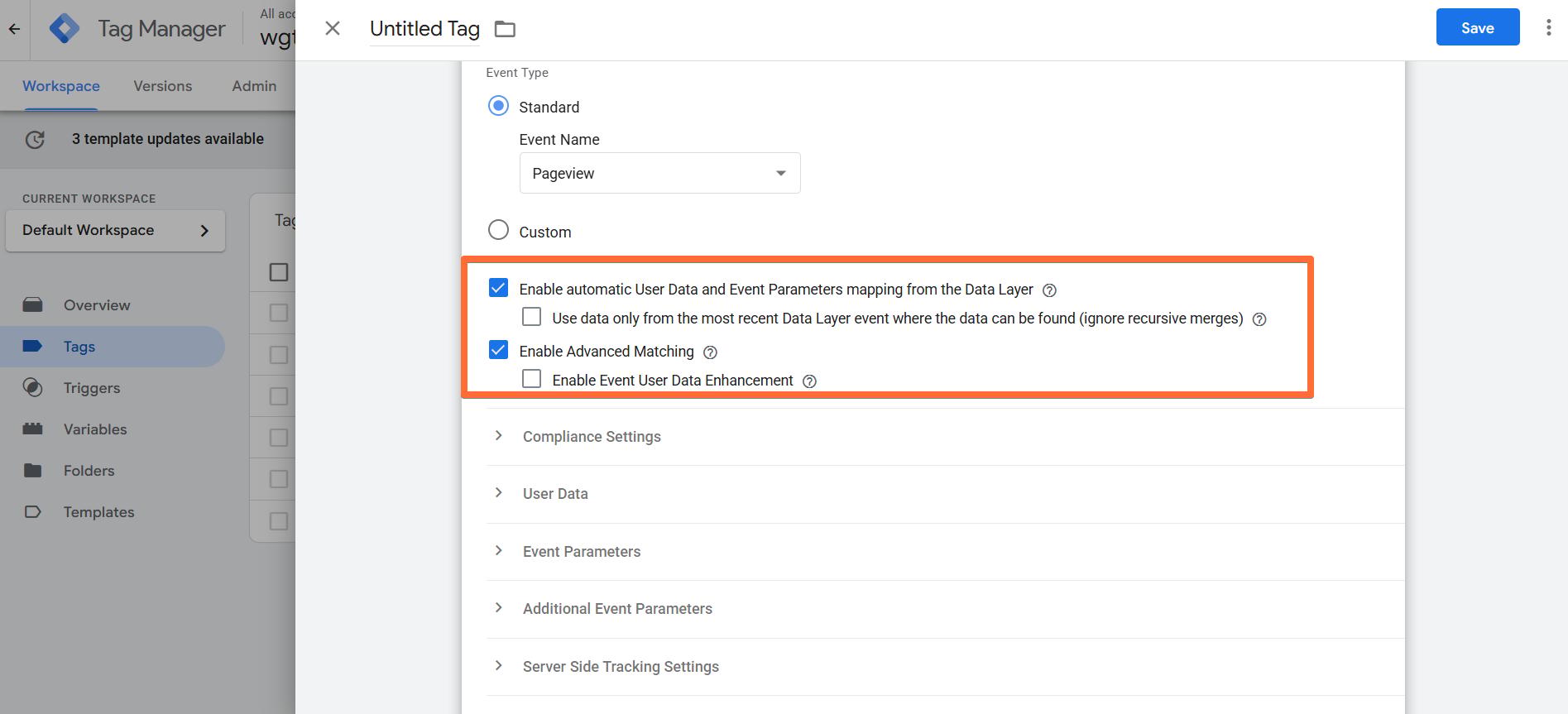 Automatic User Data and Event Parameters mapping and Advanced Matching