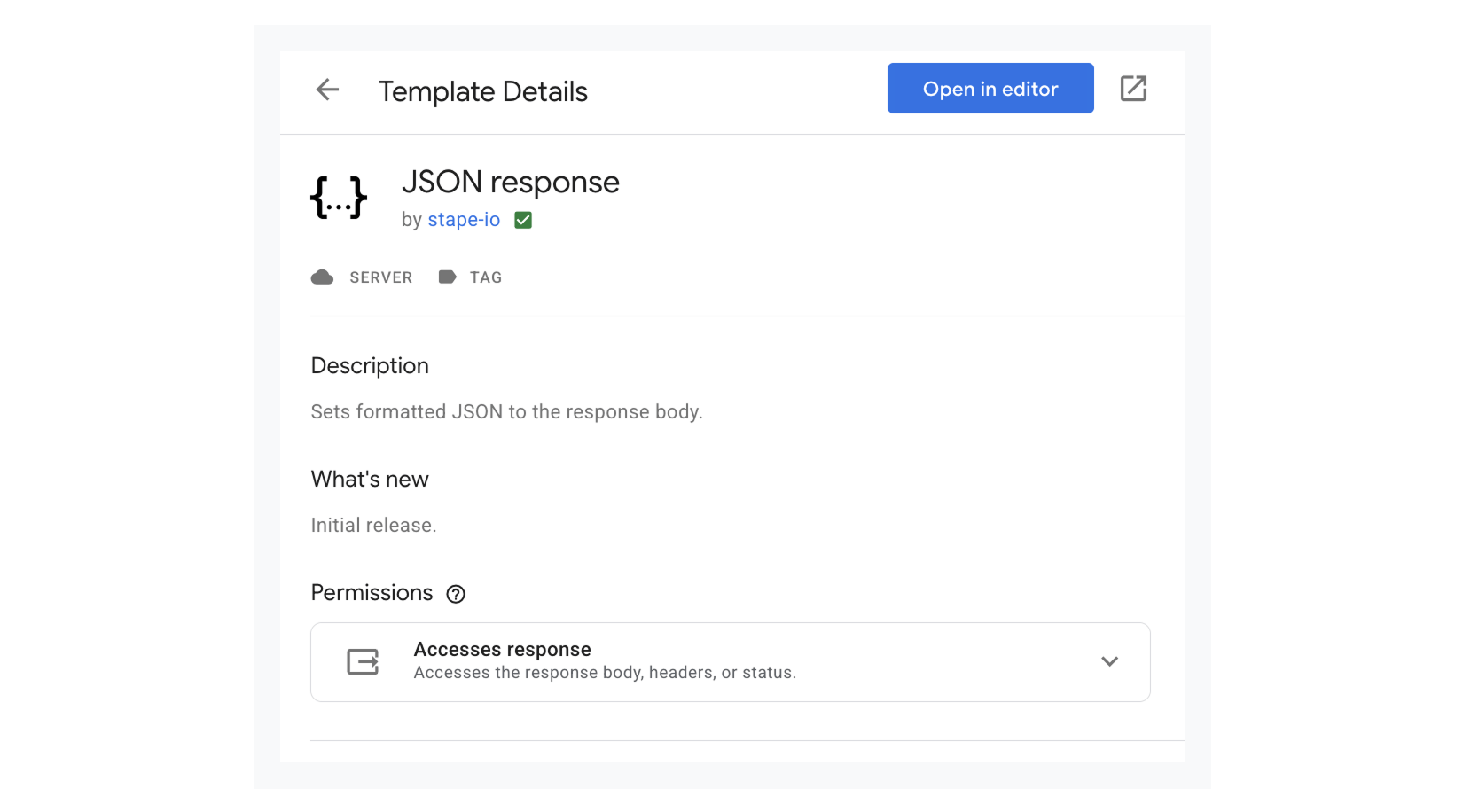 Balise « JSON Response » dans la Template Gallery