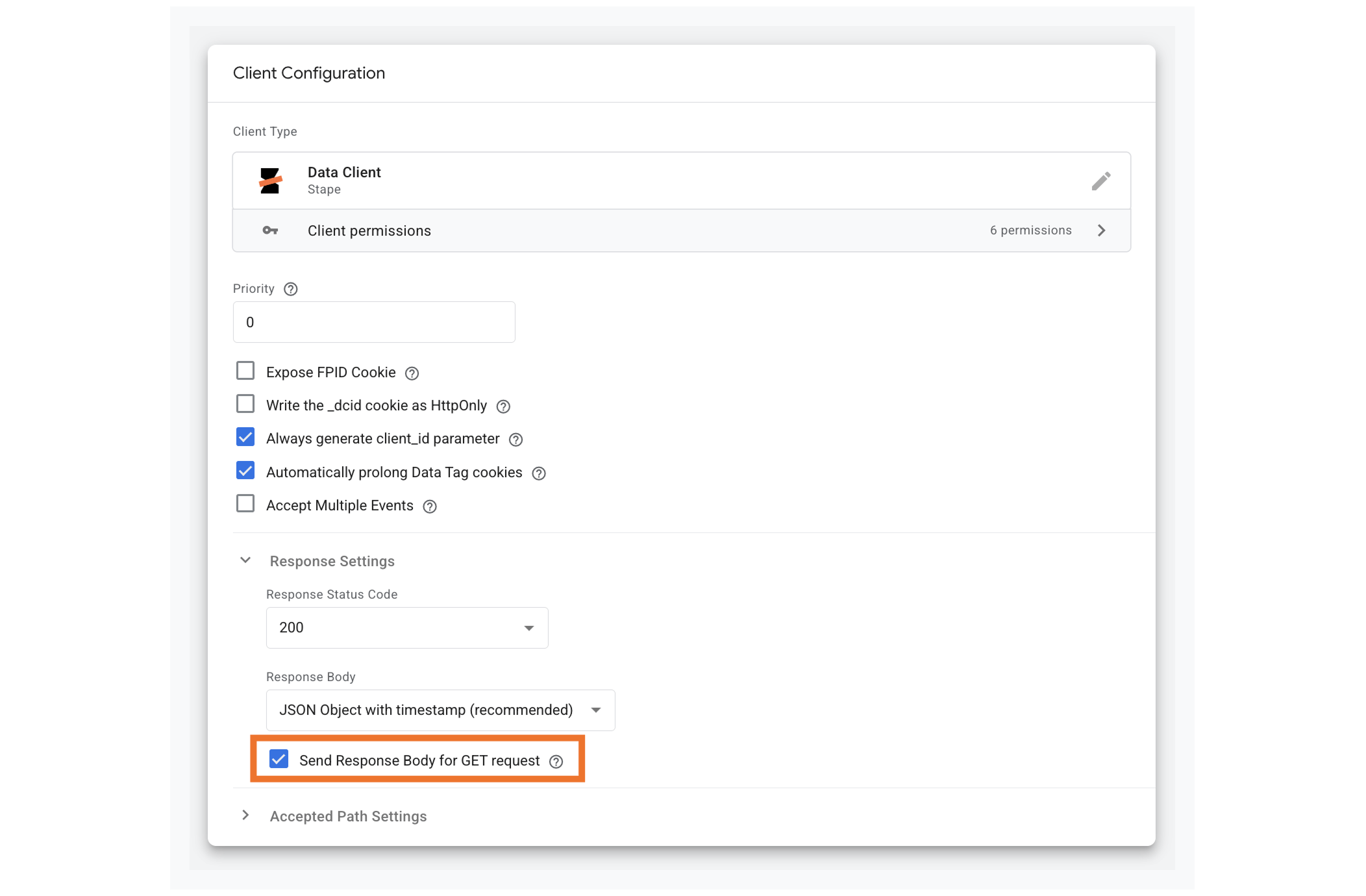 Case à cocher “Send Response Body for GET request”
