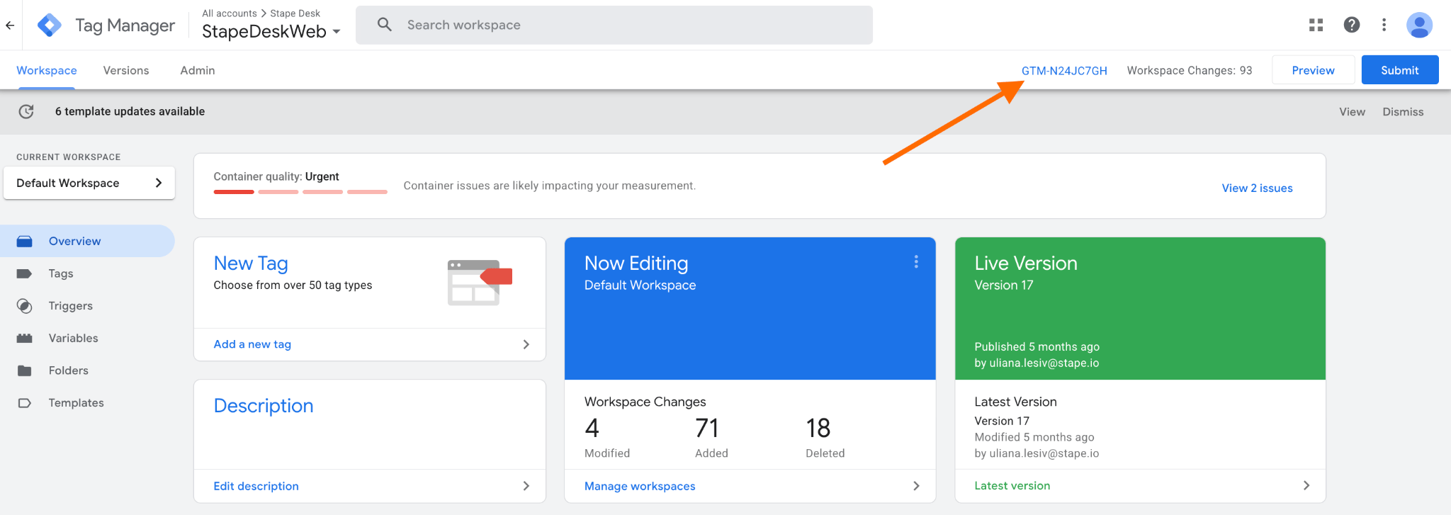 Web container ID in GTM