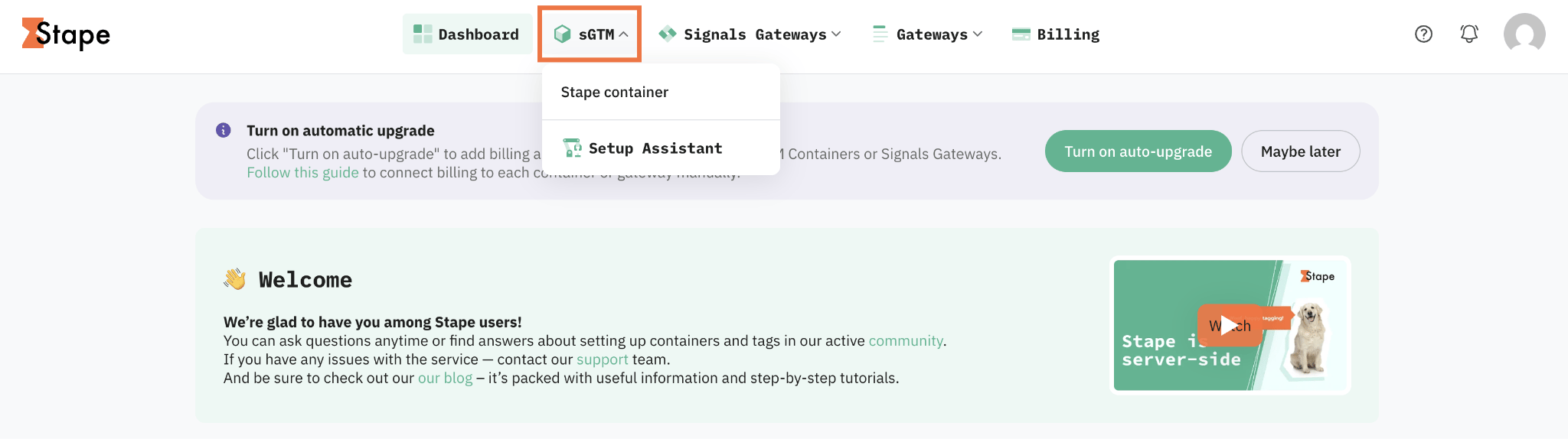 Sélectionnez votre conteneur sGTM depuis le tableau de bord