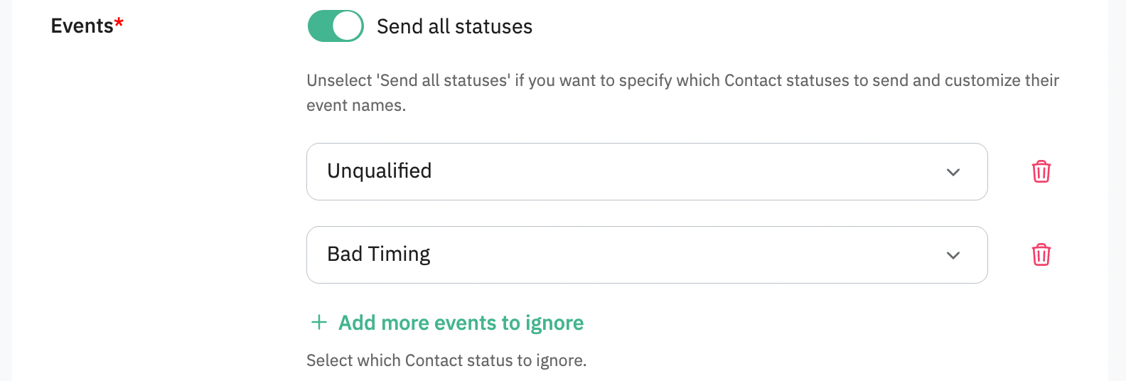 Send all statuses