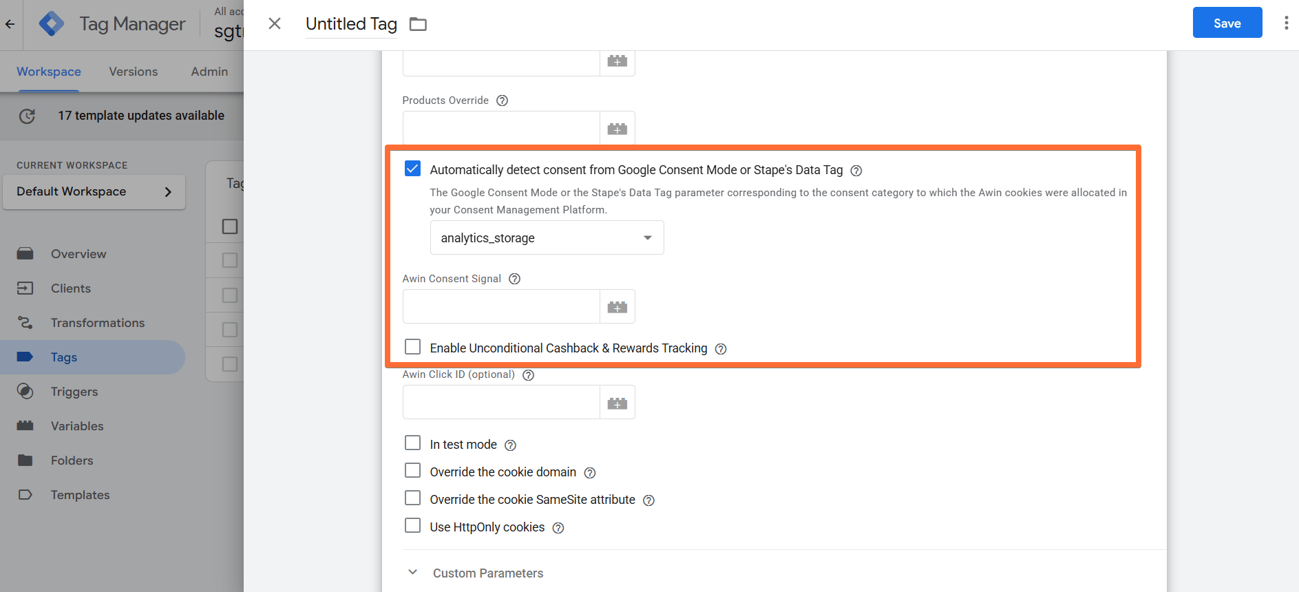 Consent configs