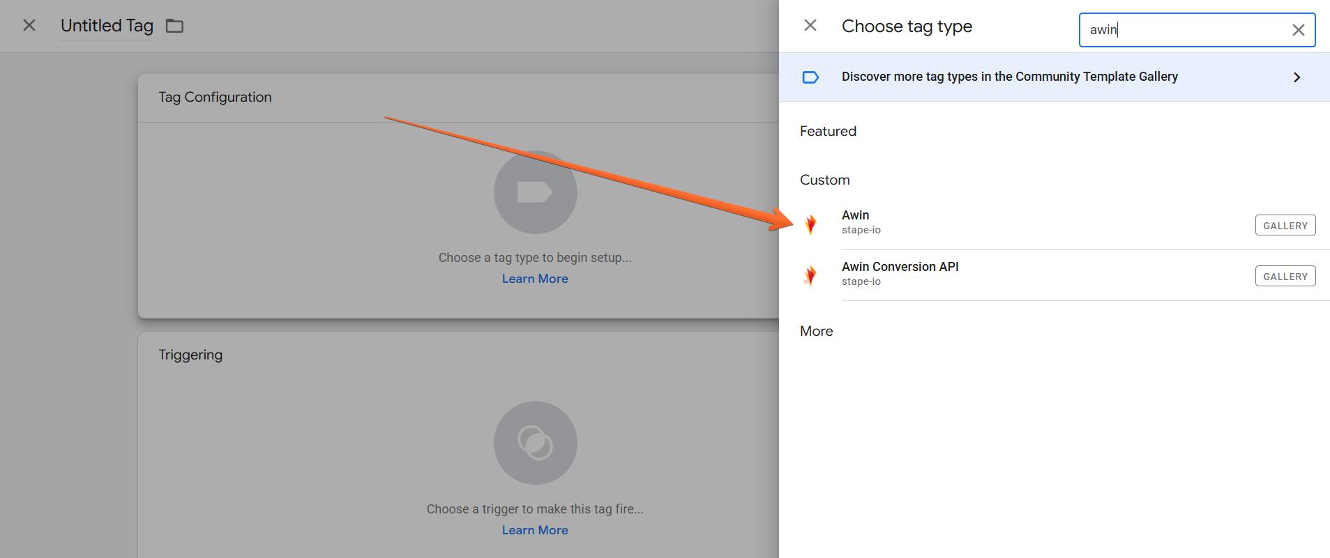 Select Awin in Tag Configuration