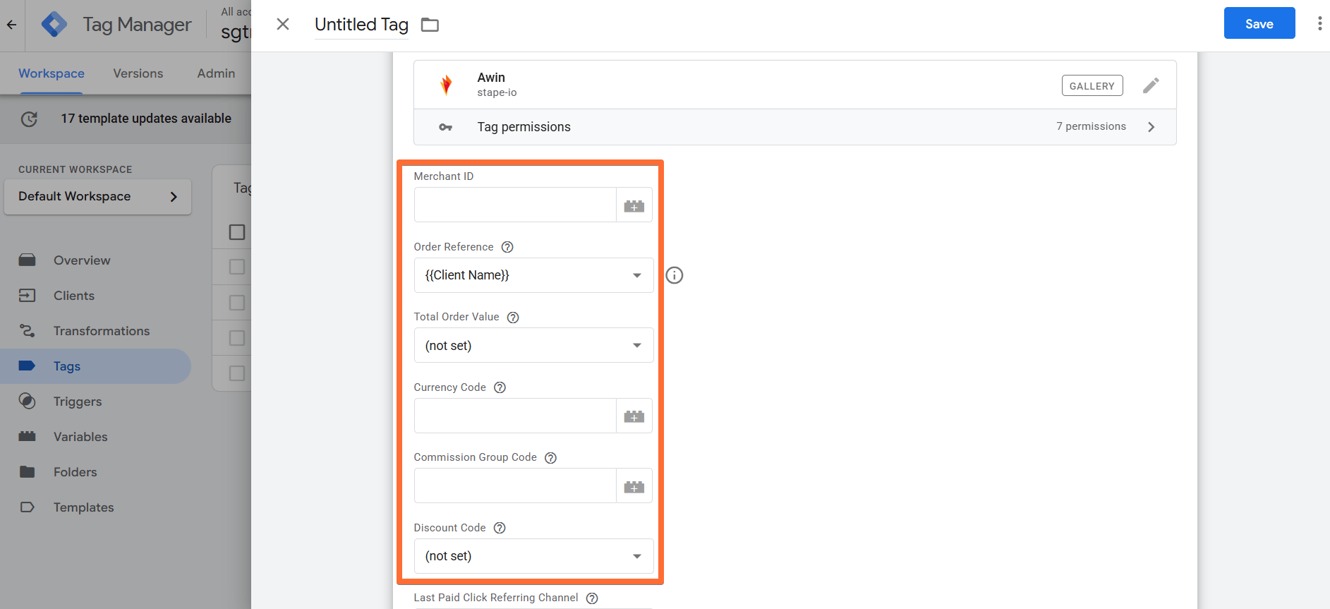 Configure the Awin tag