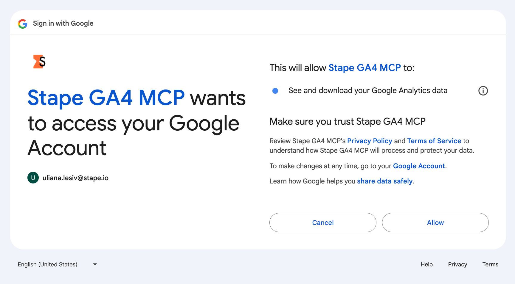 Grant the access to Google Account