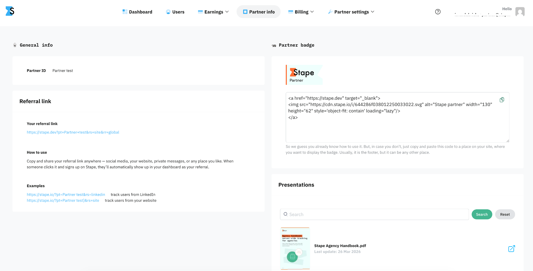 Partner info section