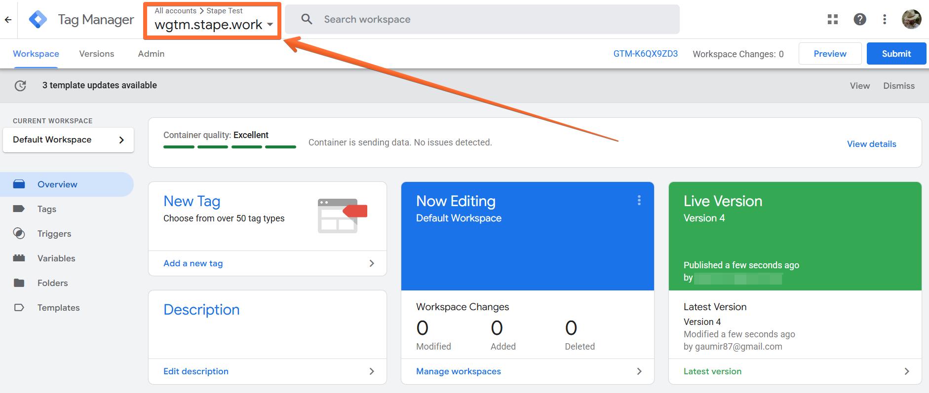 Select a web GTM container