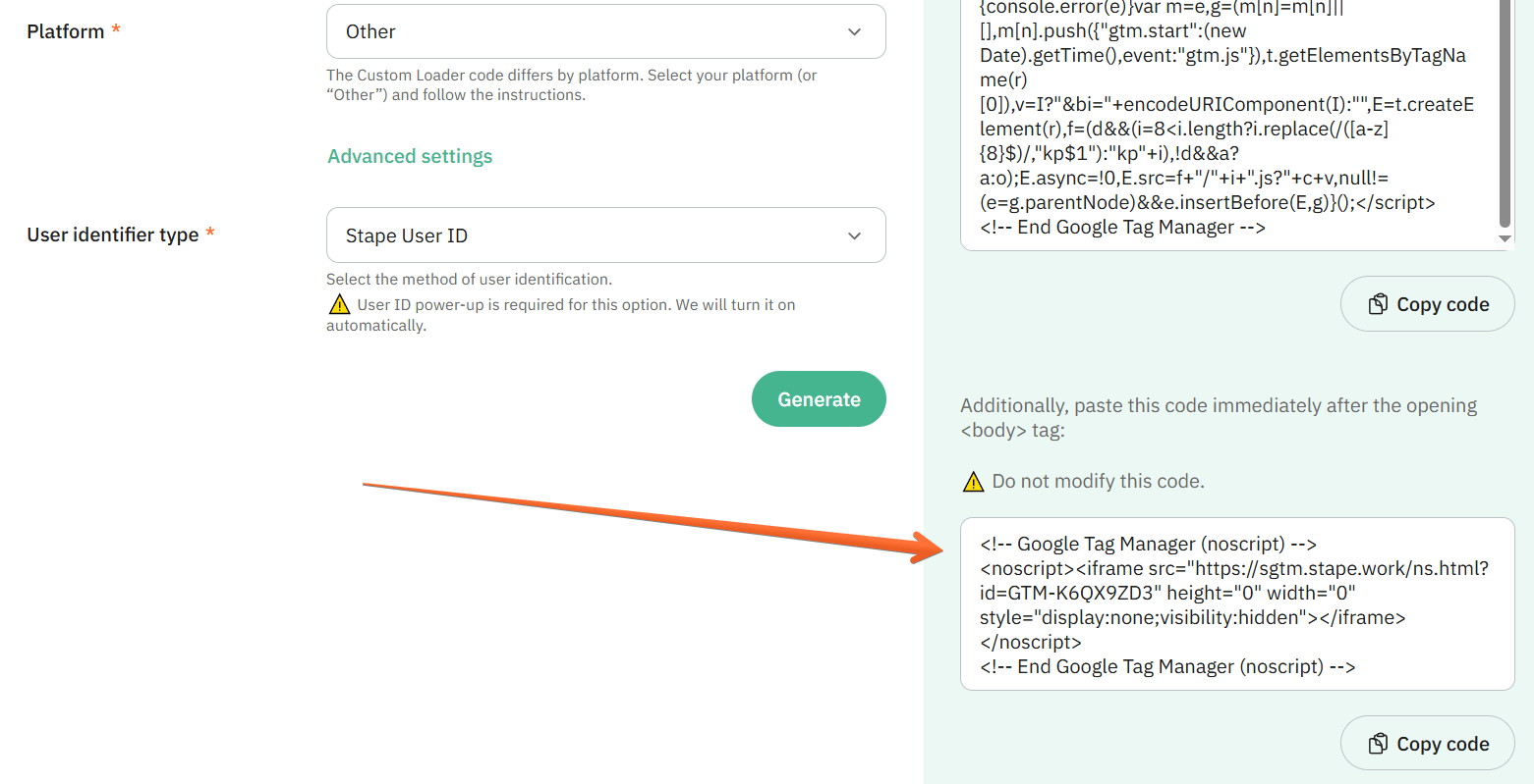 Add the environment parameters to the body snippet.