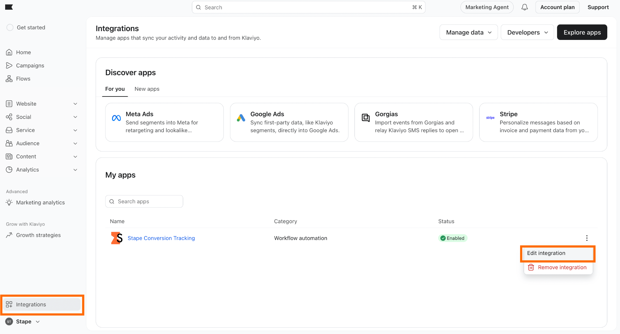 Integrations editing