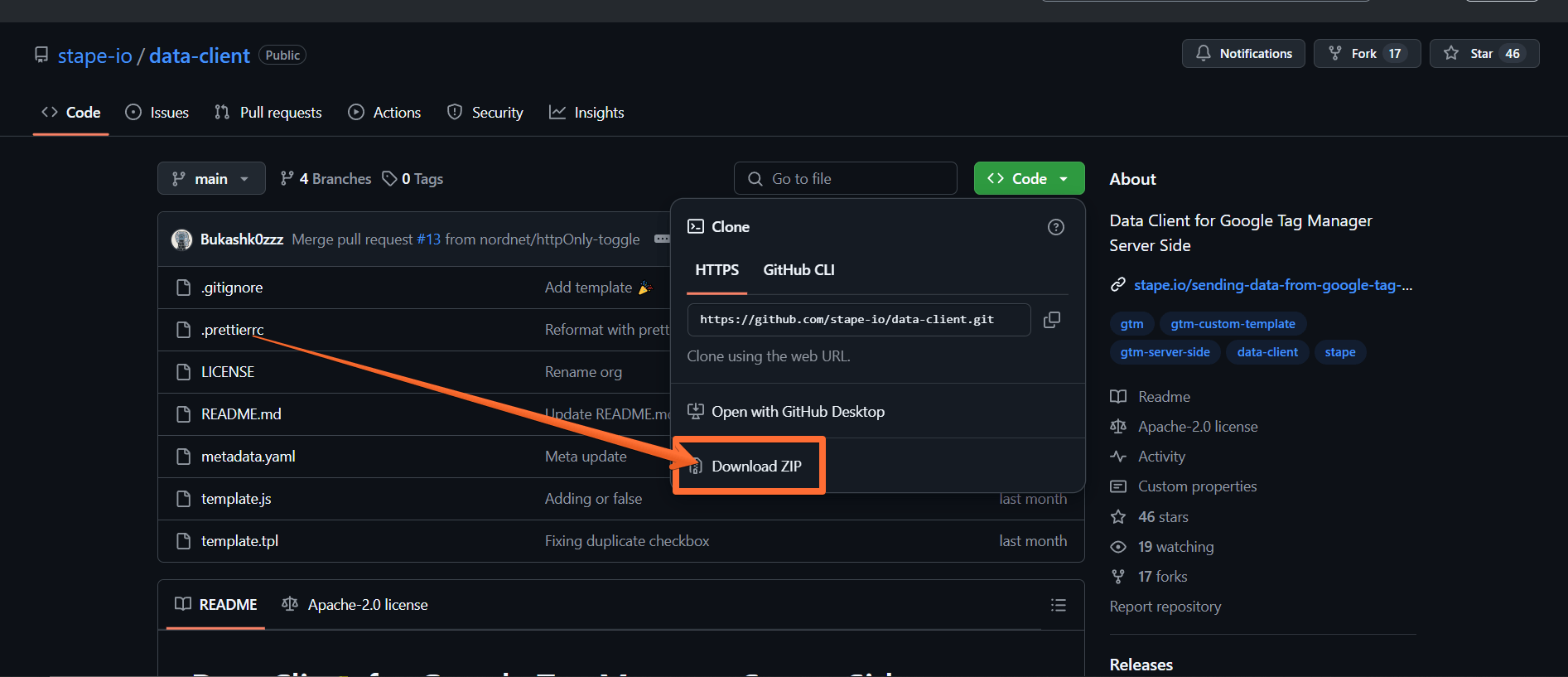Download de Data Client van GitHub