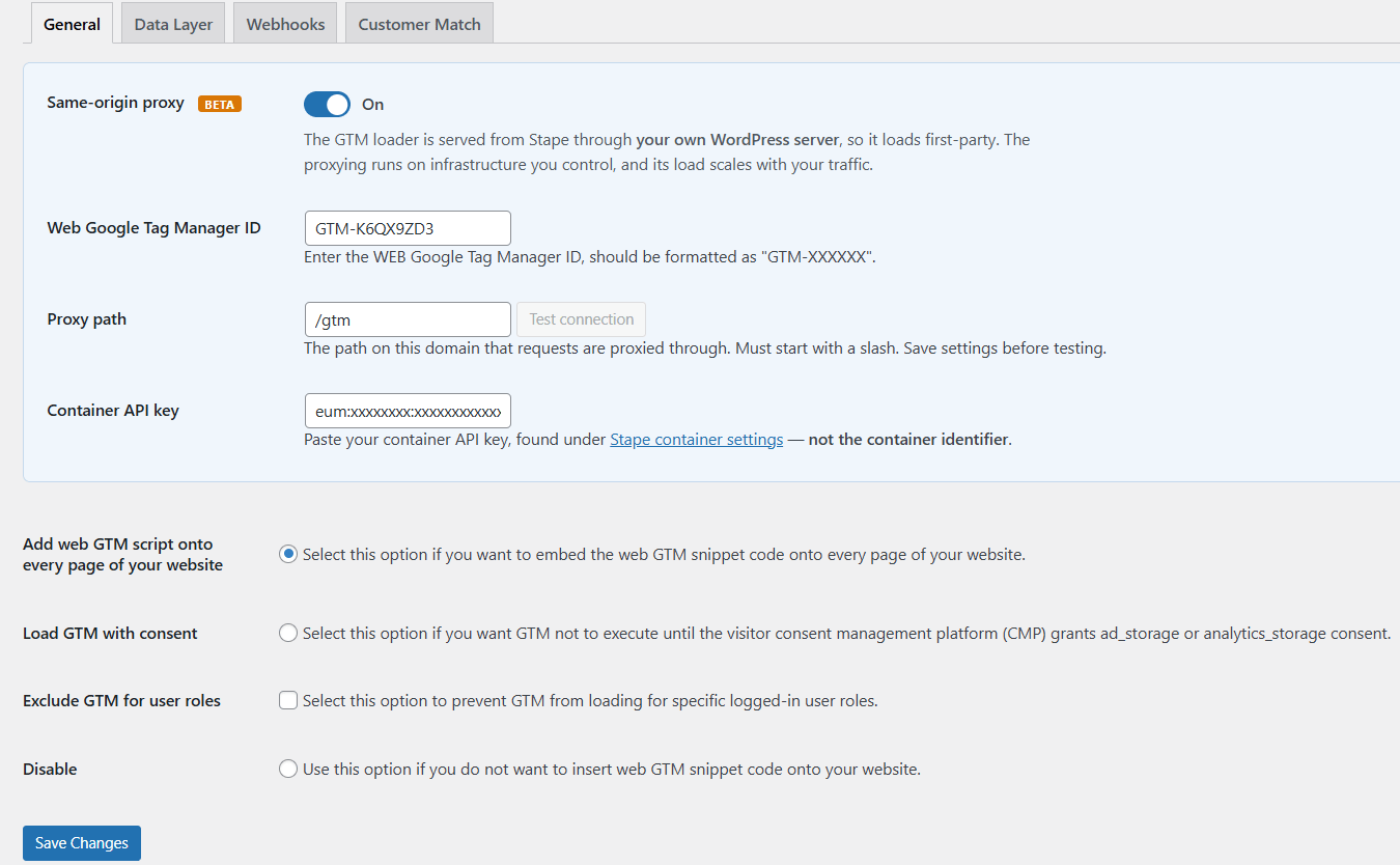Setup with Same-origin proxy enabled