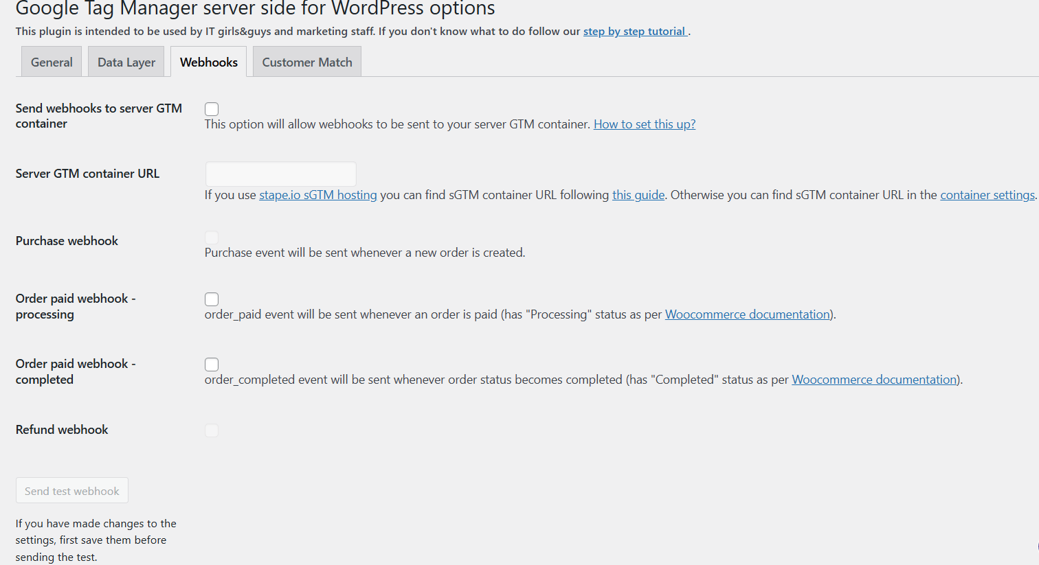 Webhooks tab