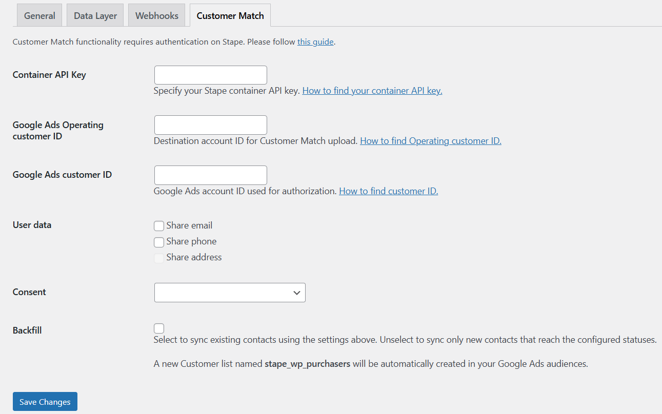 Customer Match tab