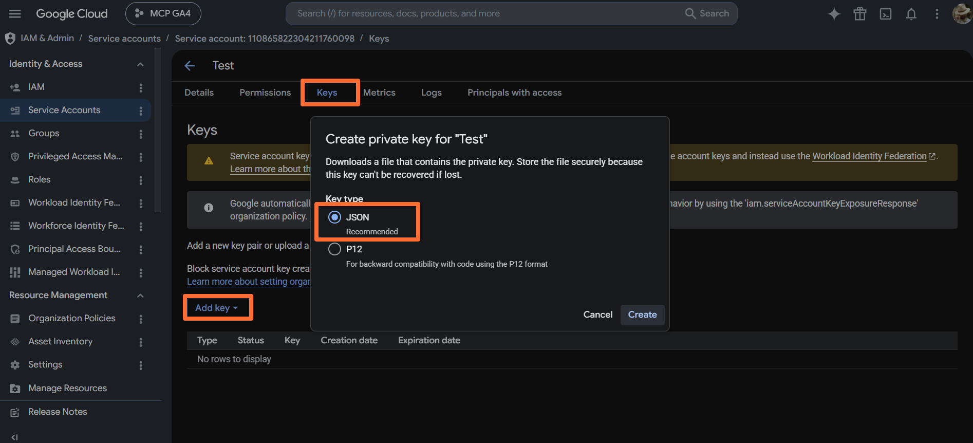 Create new key
