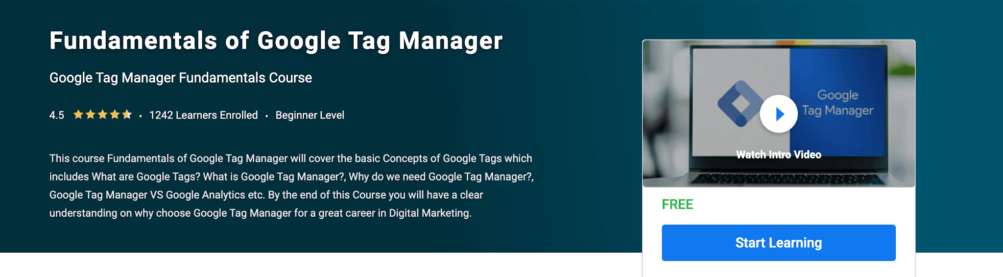 Cours « Les bases de Google Tag Manager » proposé par SimpliLearn