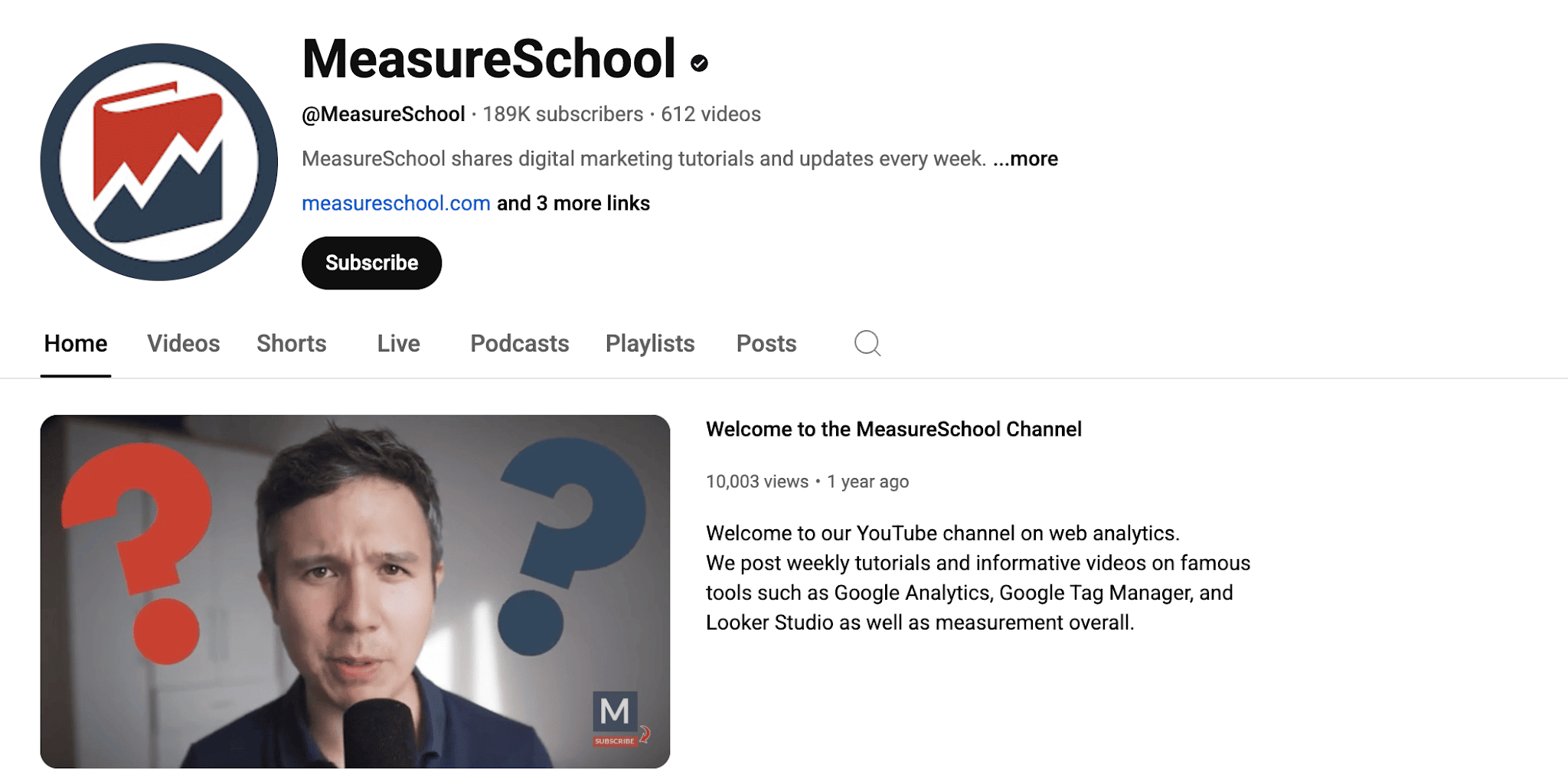 La chaîne MeasureSchool sur YouTube