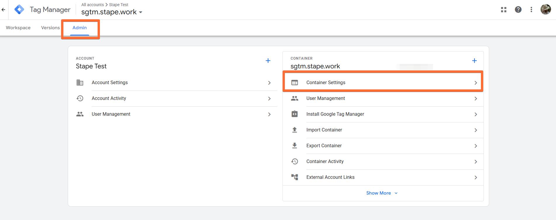 sGTM Container Settings
