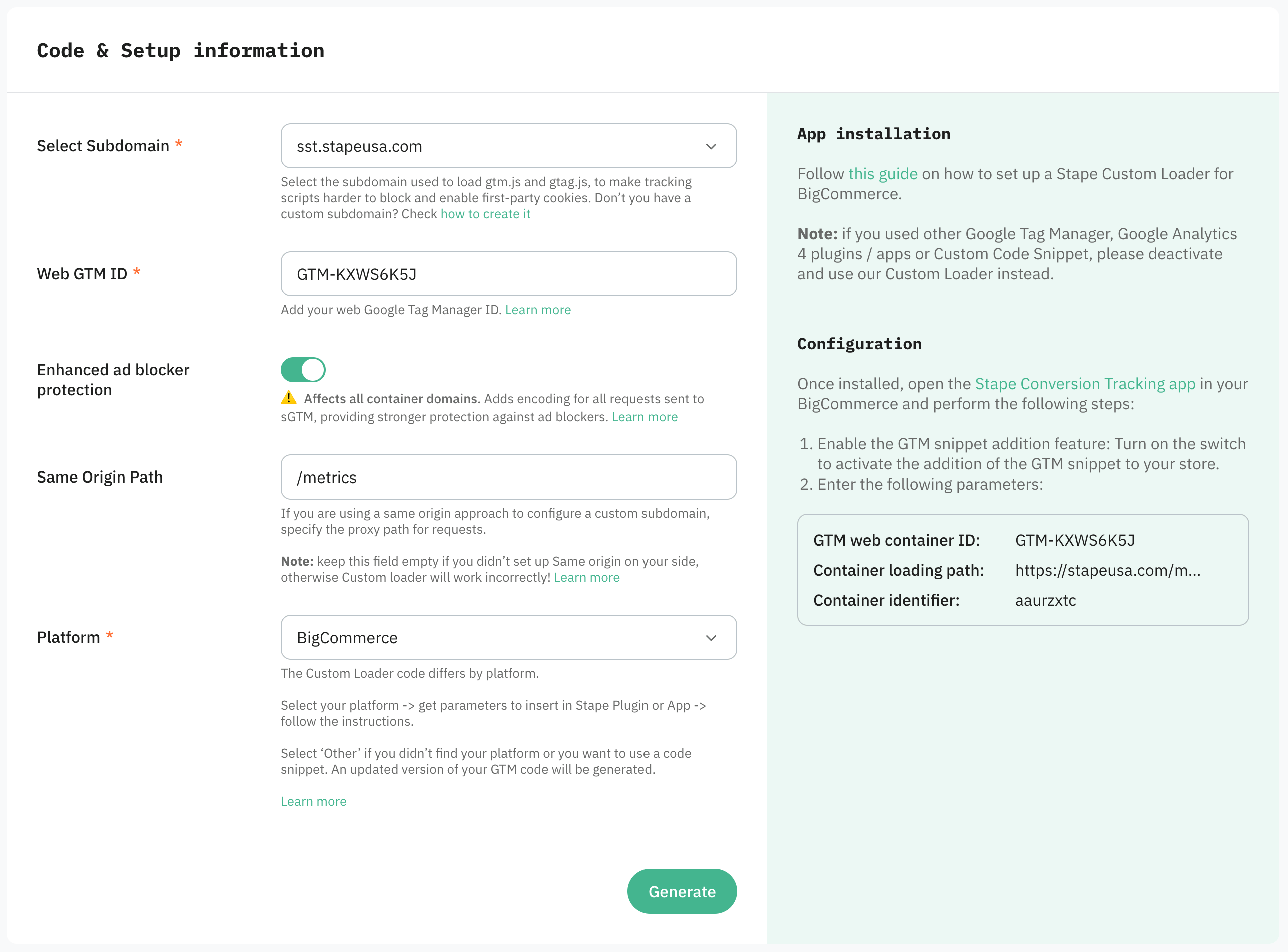 Code & Setup information