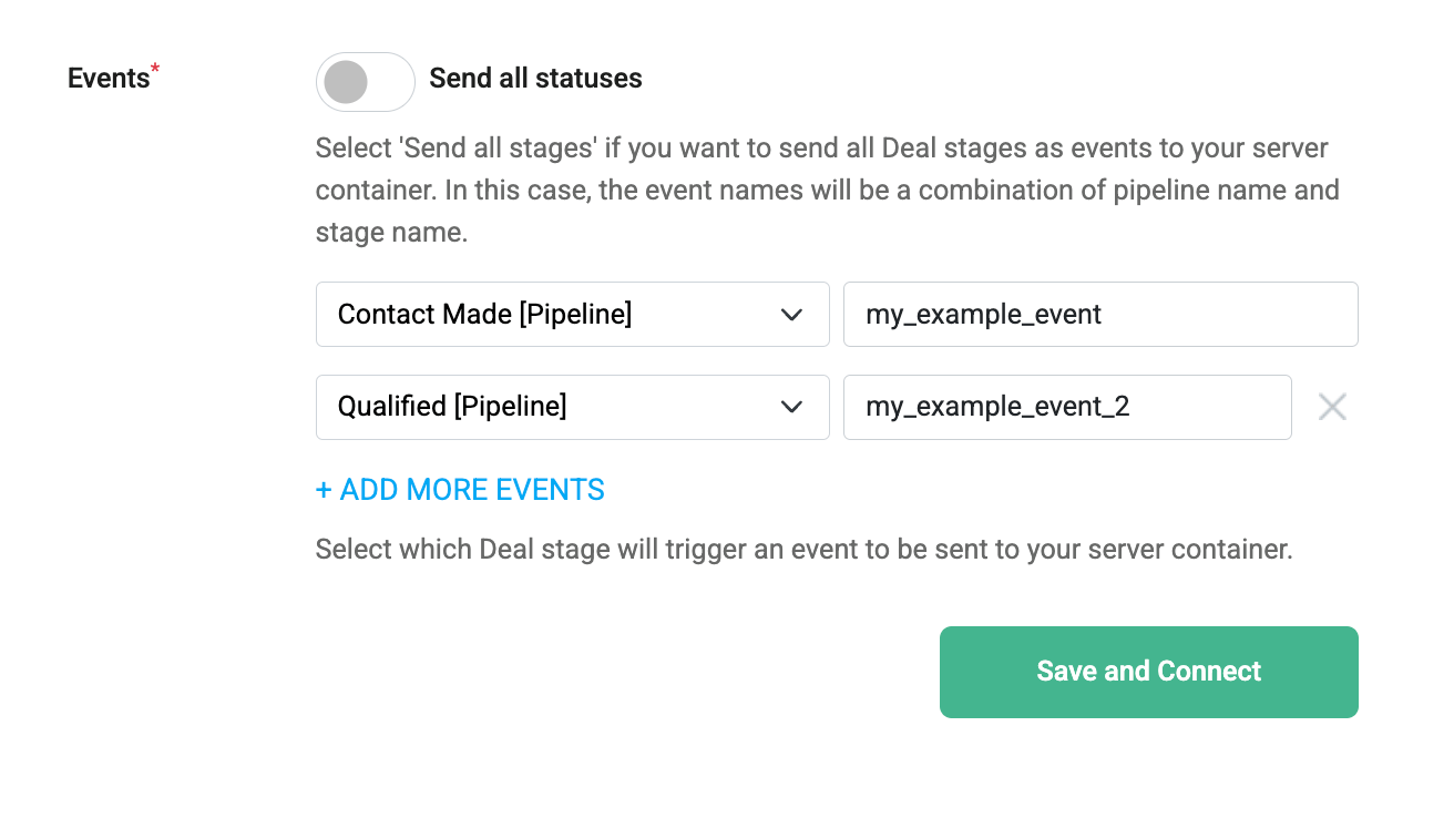 Select a Deal stage to trigger an event