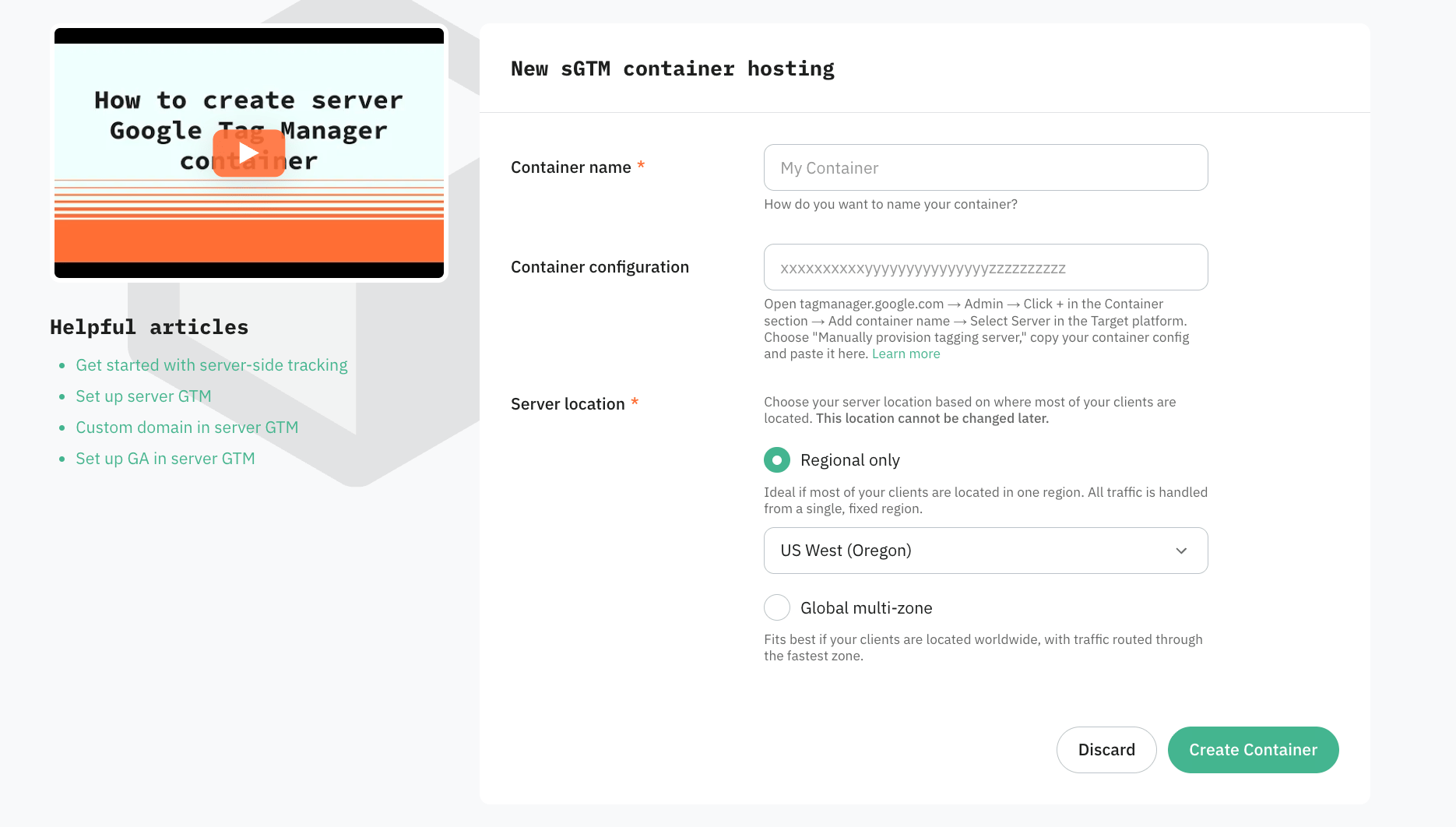Create an sGTM container