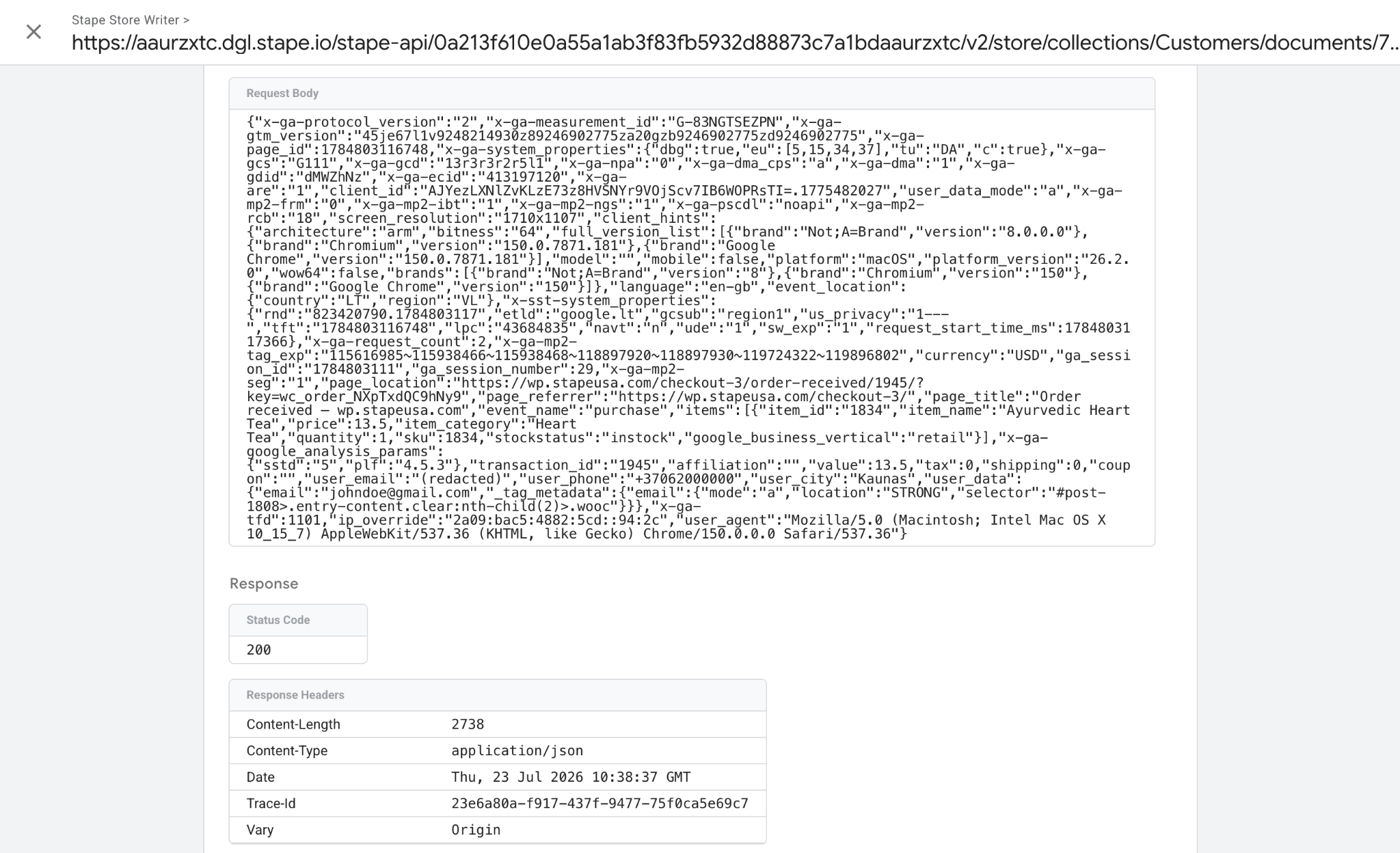 JSON formatting before