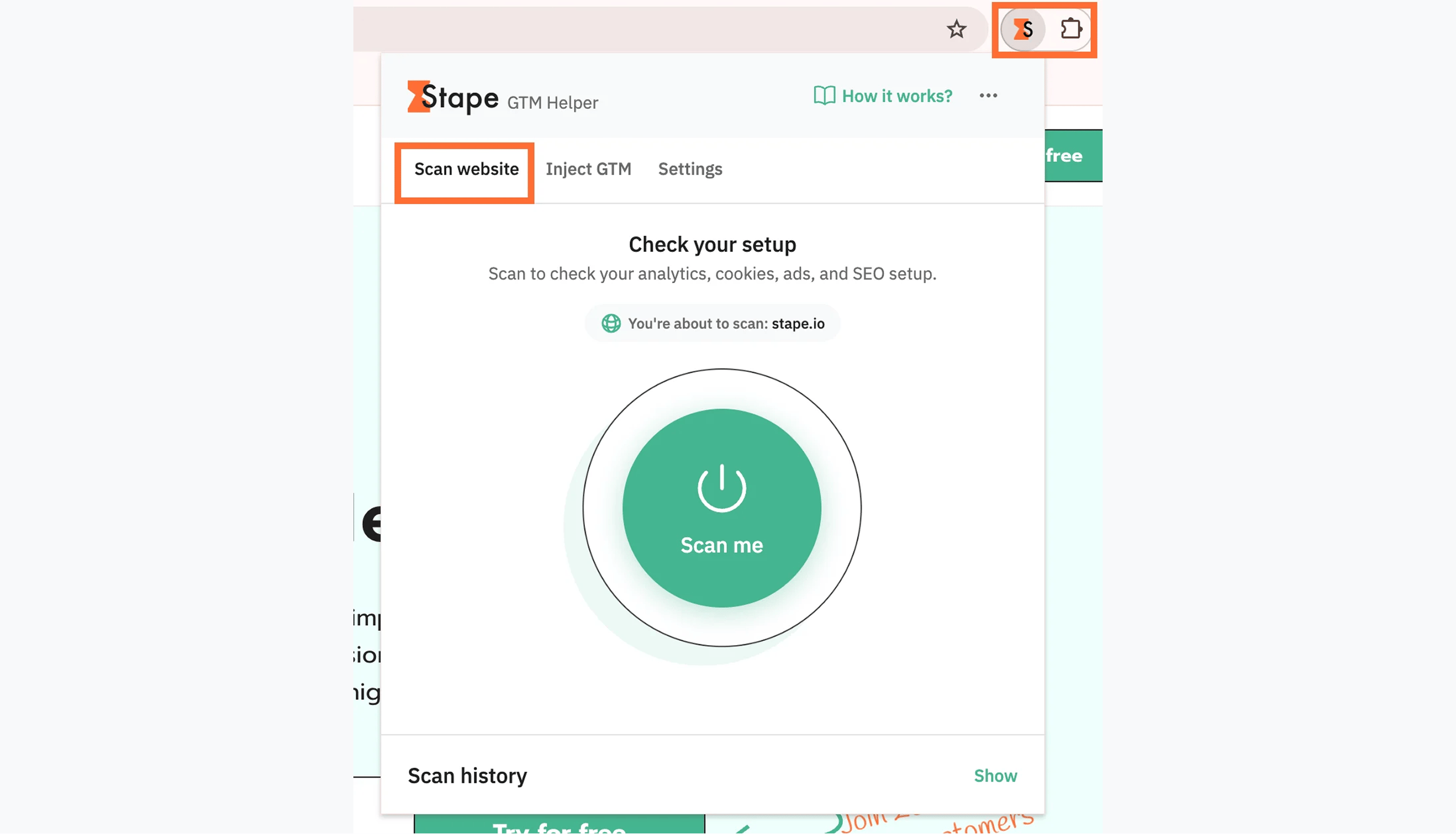 Open the Scan website tab
