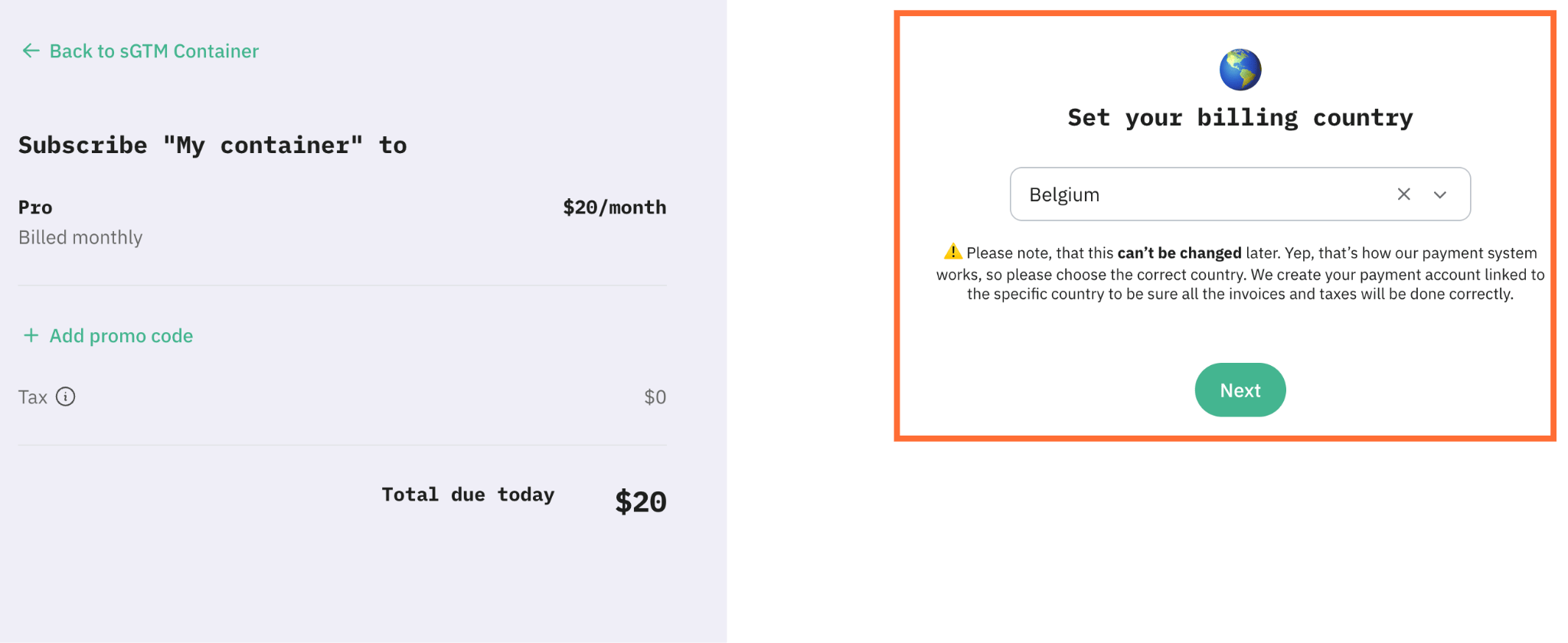 Select billing country