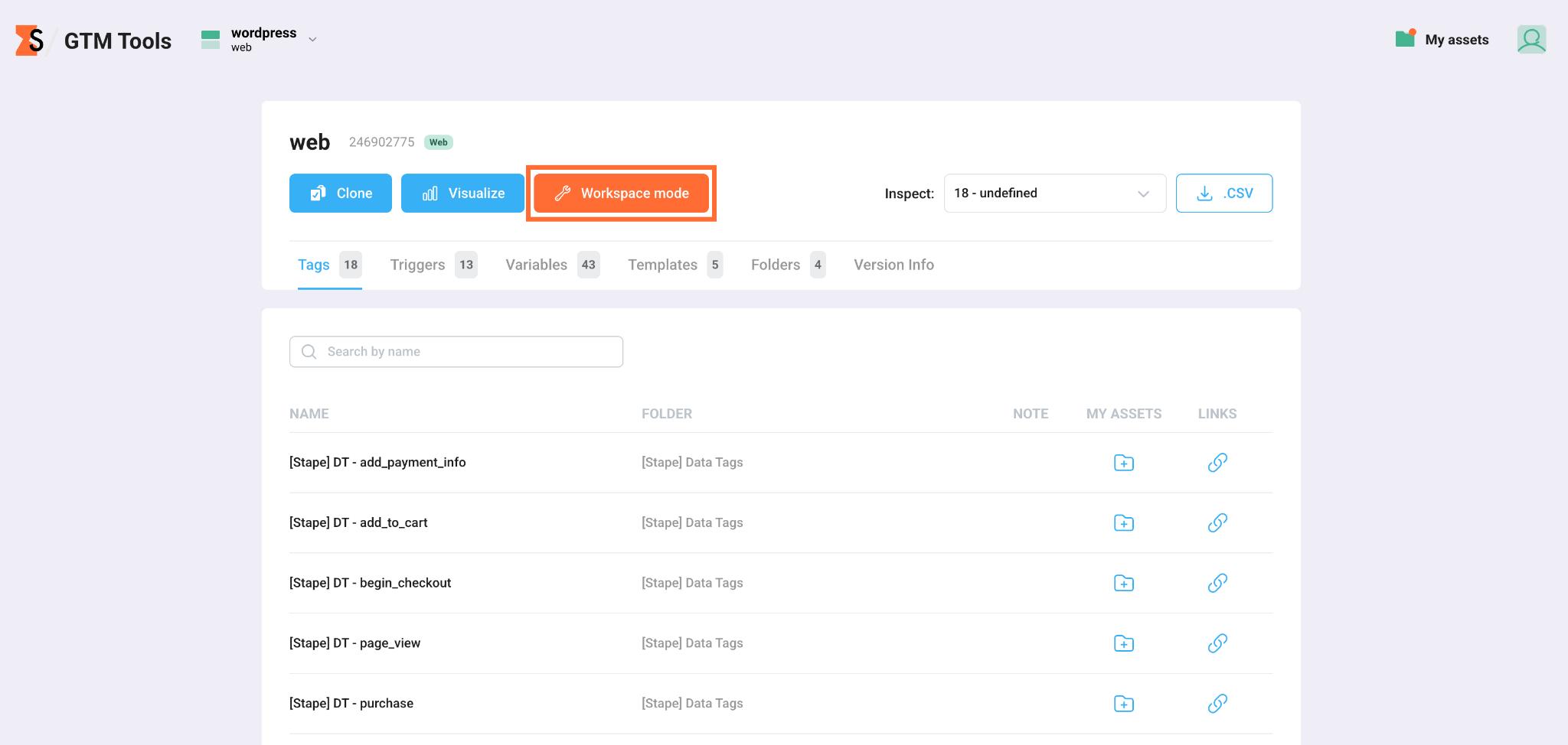 Click Workspace mode