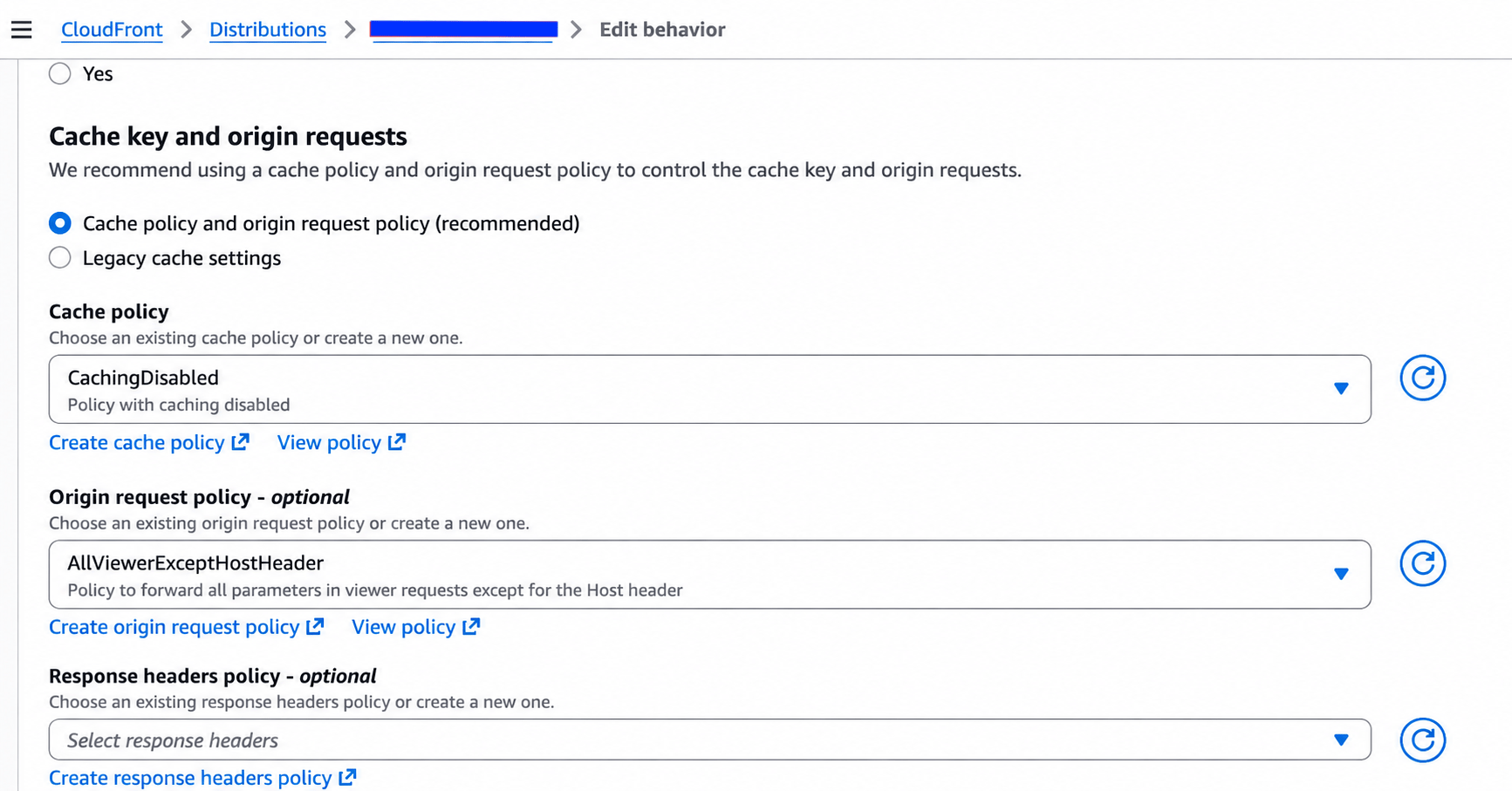 AWS cloudfront behavior settings 2