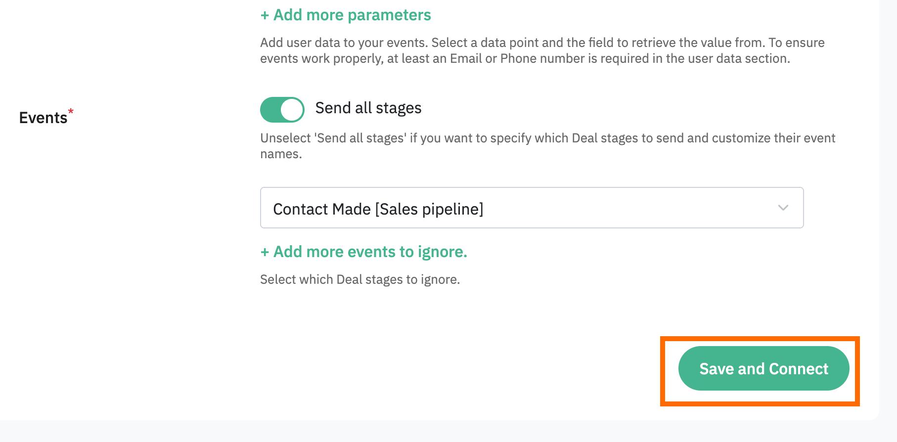 Save and Connect button