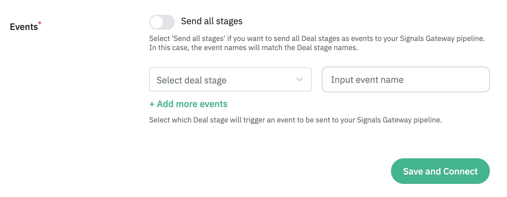 Select a Deal stage to trigger an event