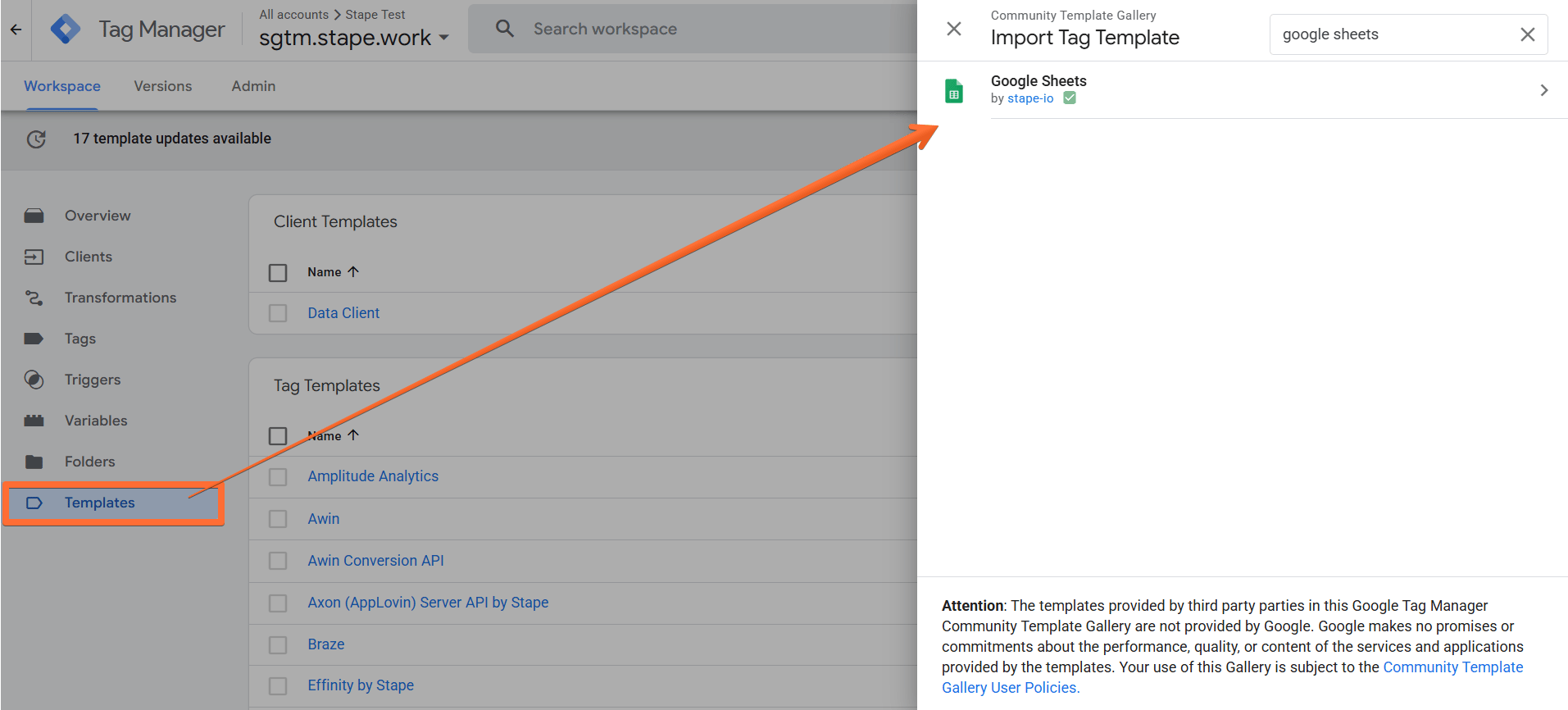 Add the Google Sheets tag template