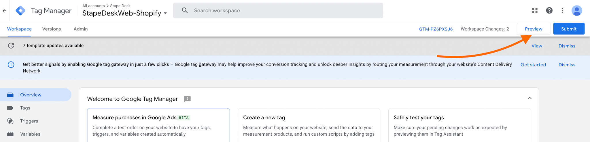 Run preview mode in the web GTM container in which you have the CMP tag configured for your banner.