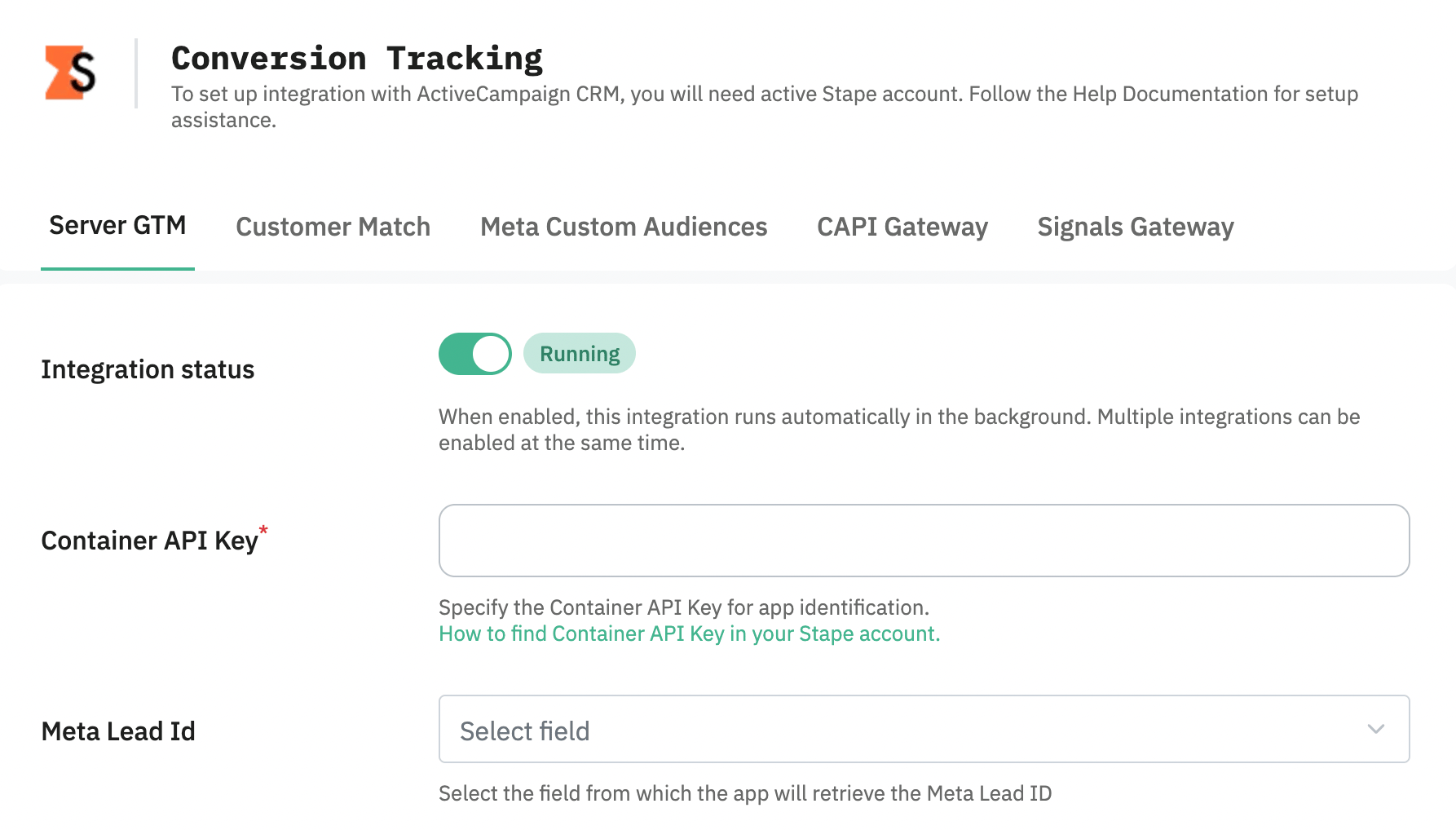 Stape Conversion Tracking ActiveCampaign app