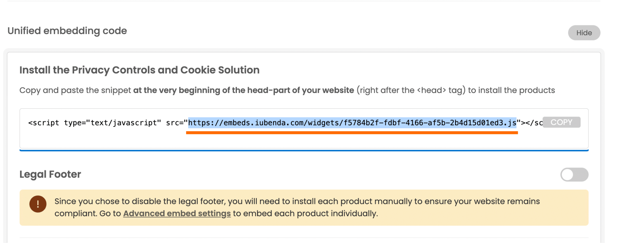 Unified embedding code