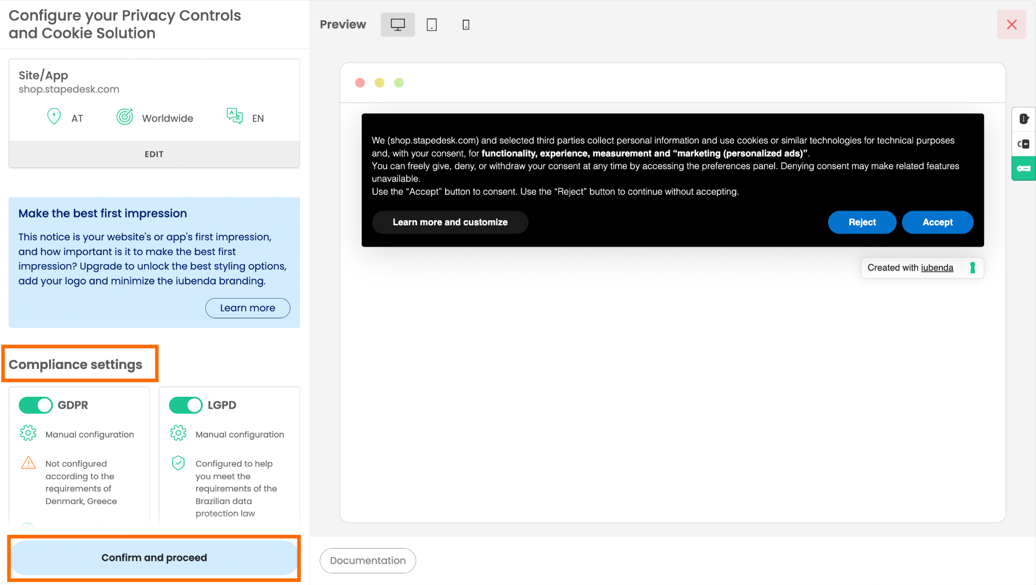 Compliance Settings section