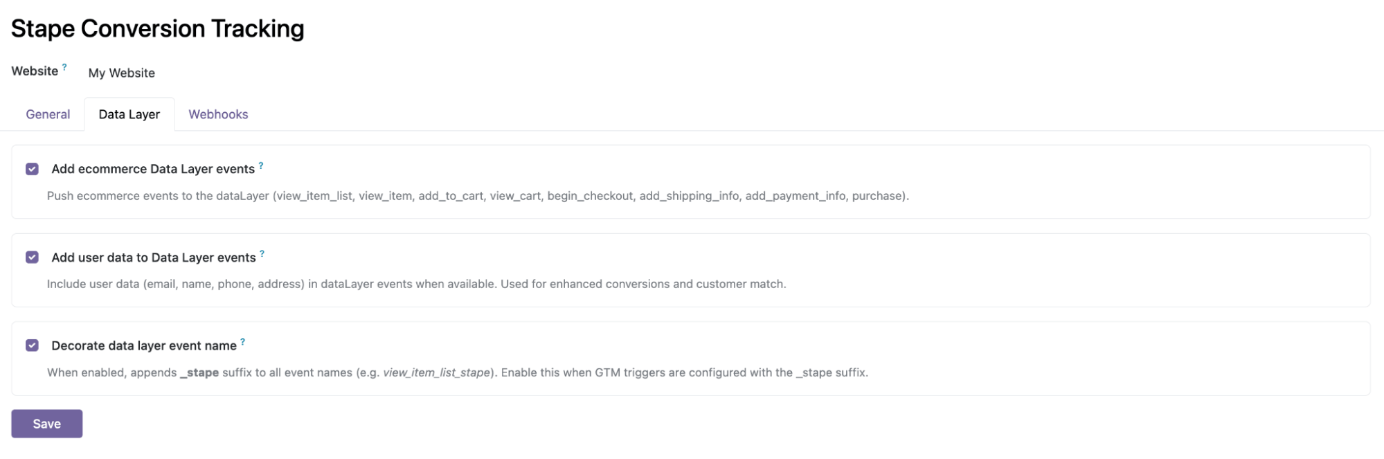 Data layer tab