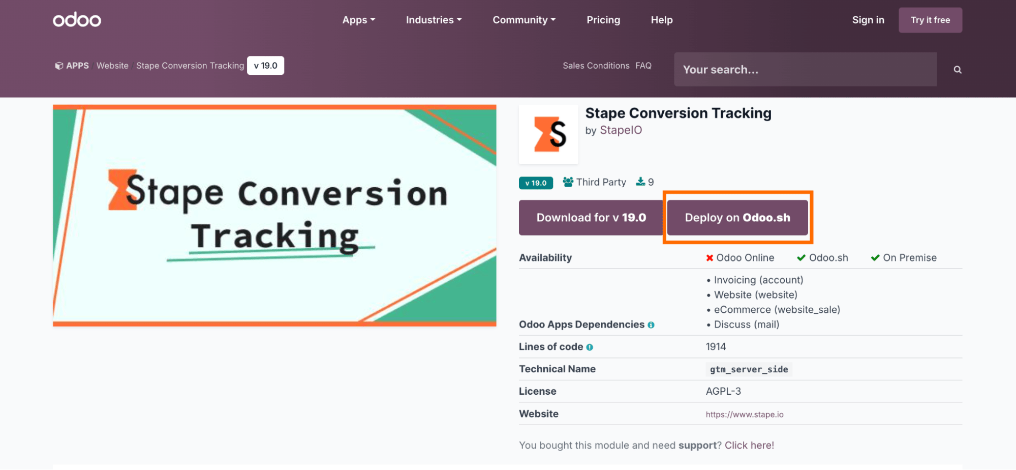 Click on Deploy on Odoo.sh