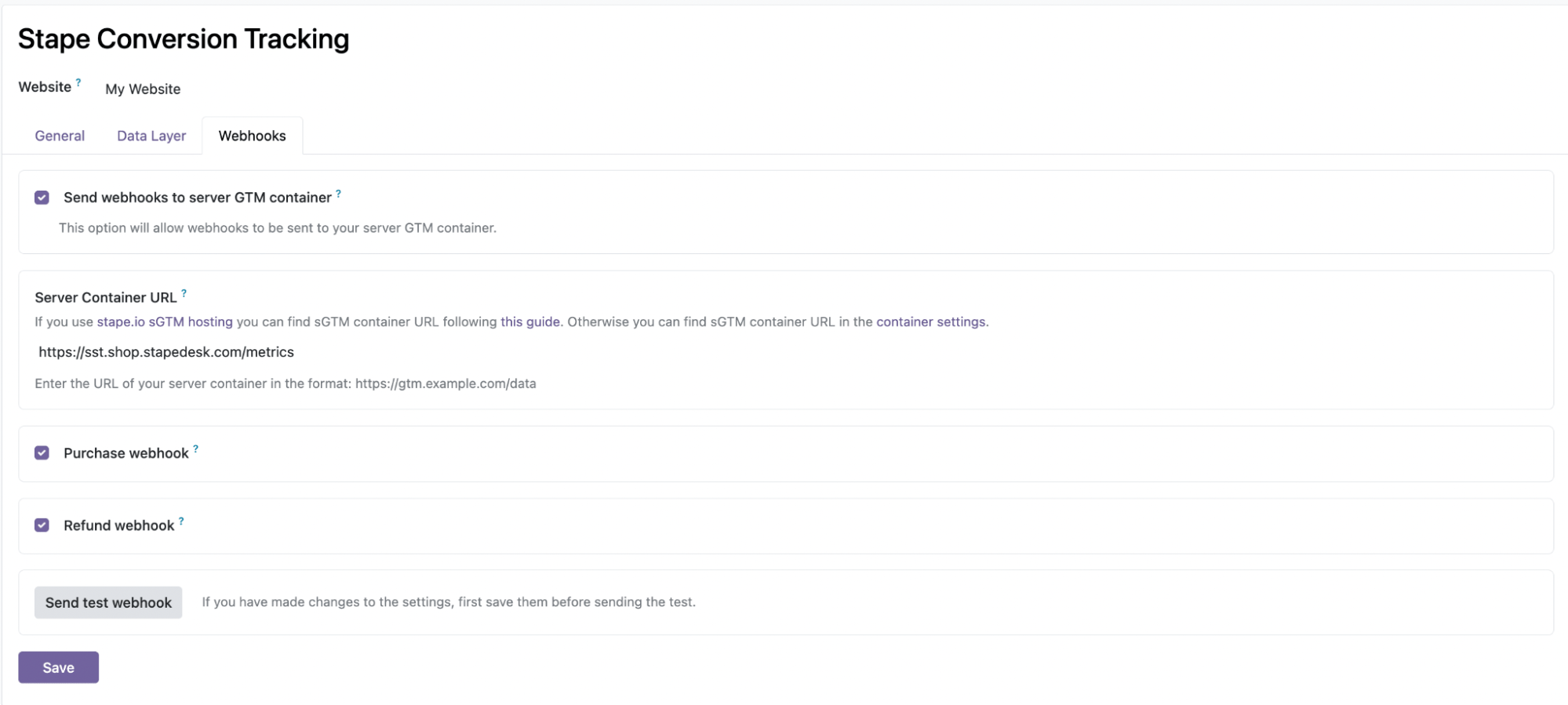 Webhooks tab