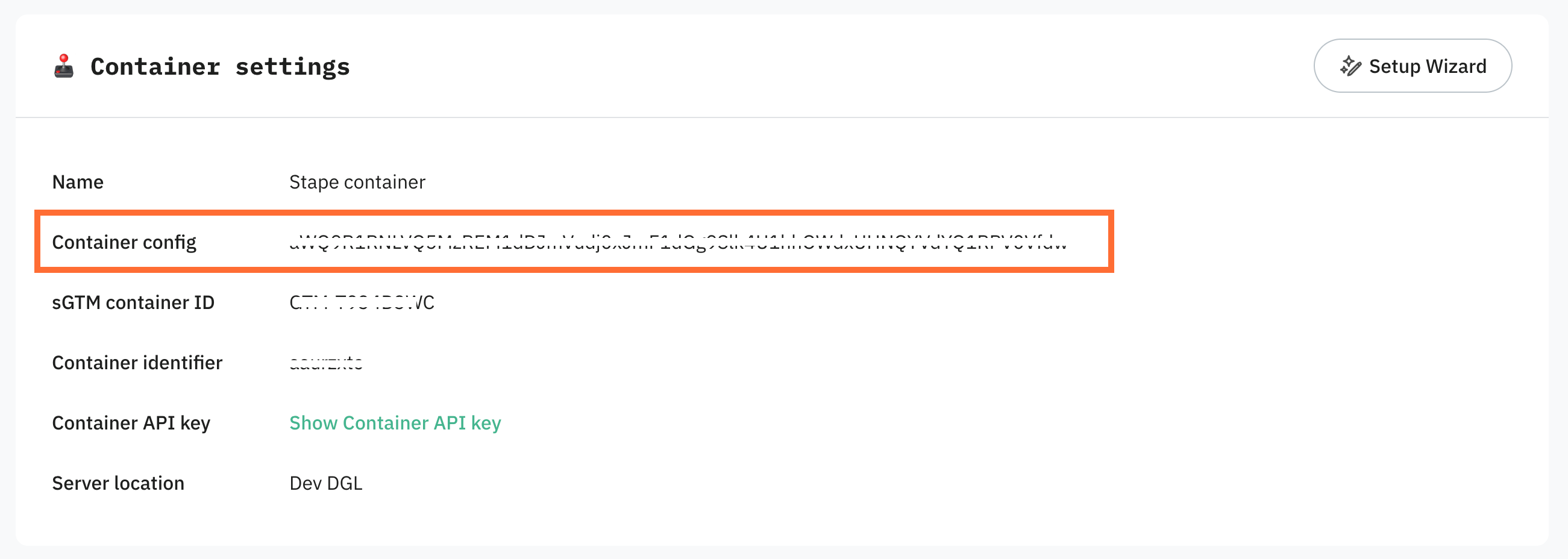 container settings